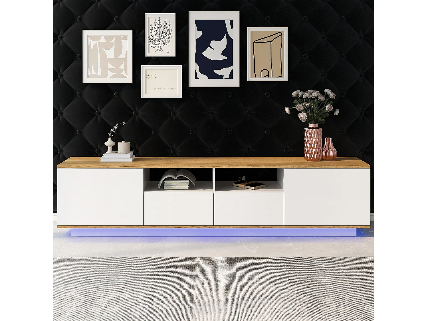 LED TV-meubel, TV-Ständer, 80 Zoll Fernseher, modern Design, wit en wit, met 6 Fächern, (180x35x44cm)