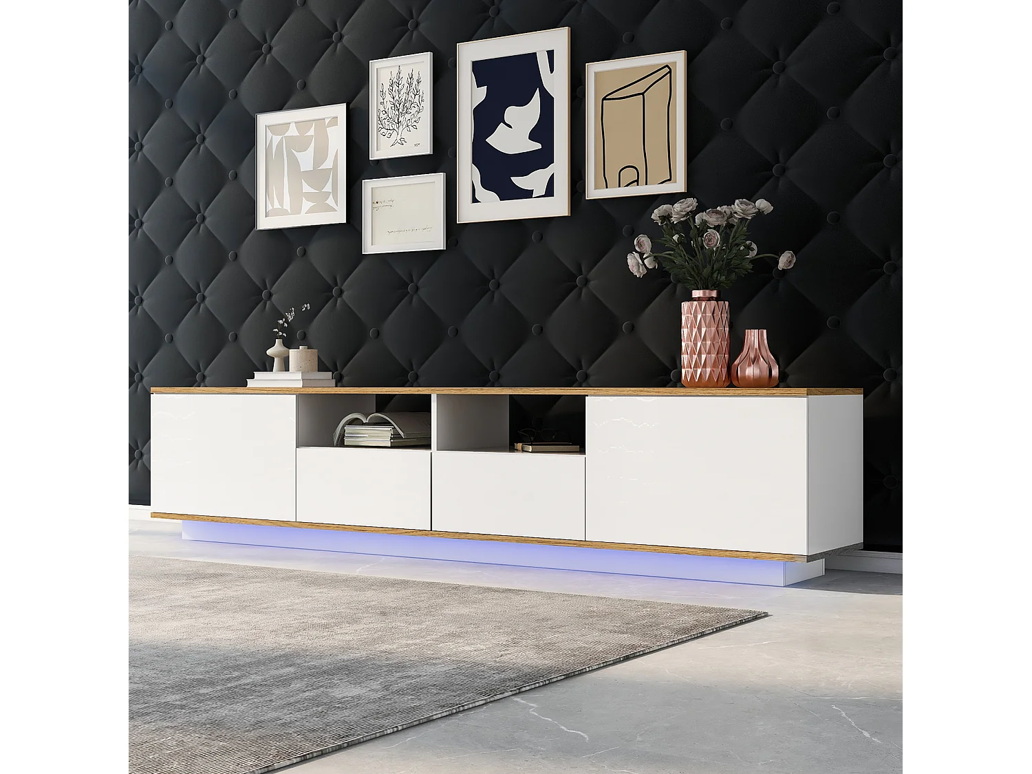 LED TV-meubel, TV-Ständer, 80 Zoll Fernseher, modern Design, wit en wit, met 6 Fächern, (180x35x44cm)