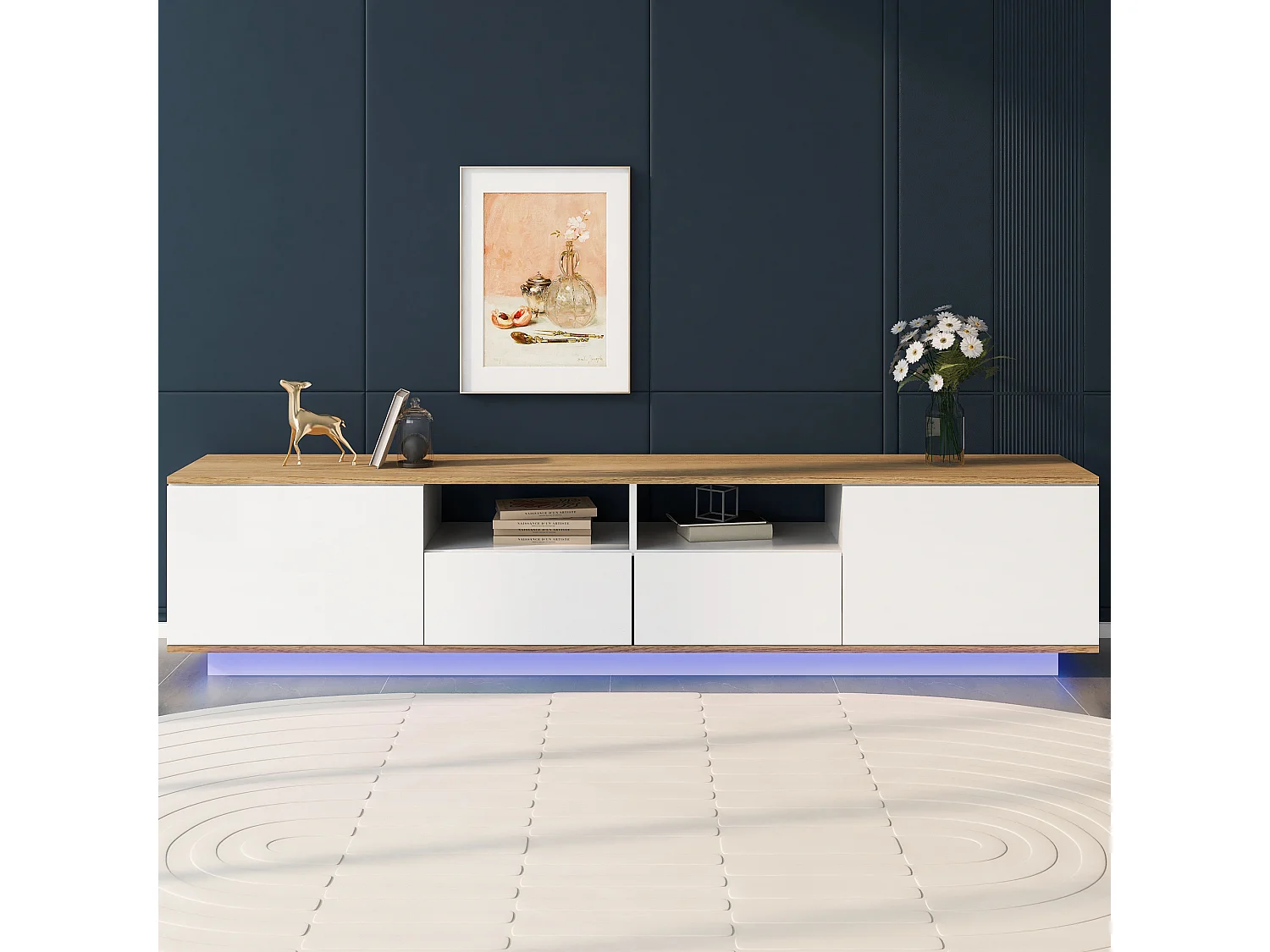 LED TV-meubel, TV-Ständer, 80 Zoll Fernseher, modern Design, wit en wit, met 6 Fächern, (180x35x44cm)