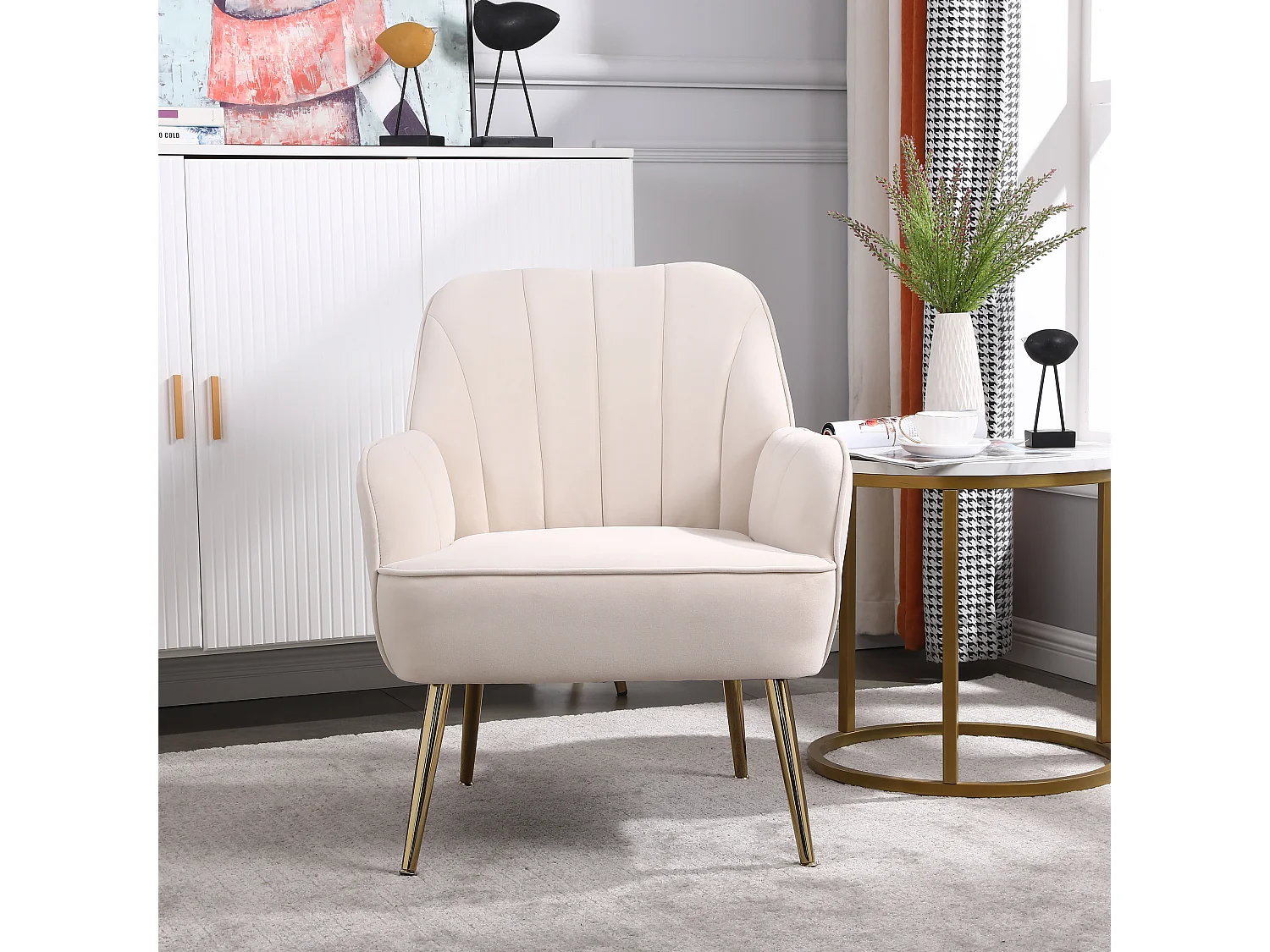 Sillón relax, terciopelo, beige, apto para todas las situaciones, 72,8 x 64 x 77,9 cm.