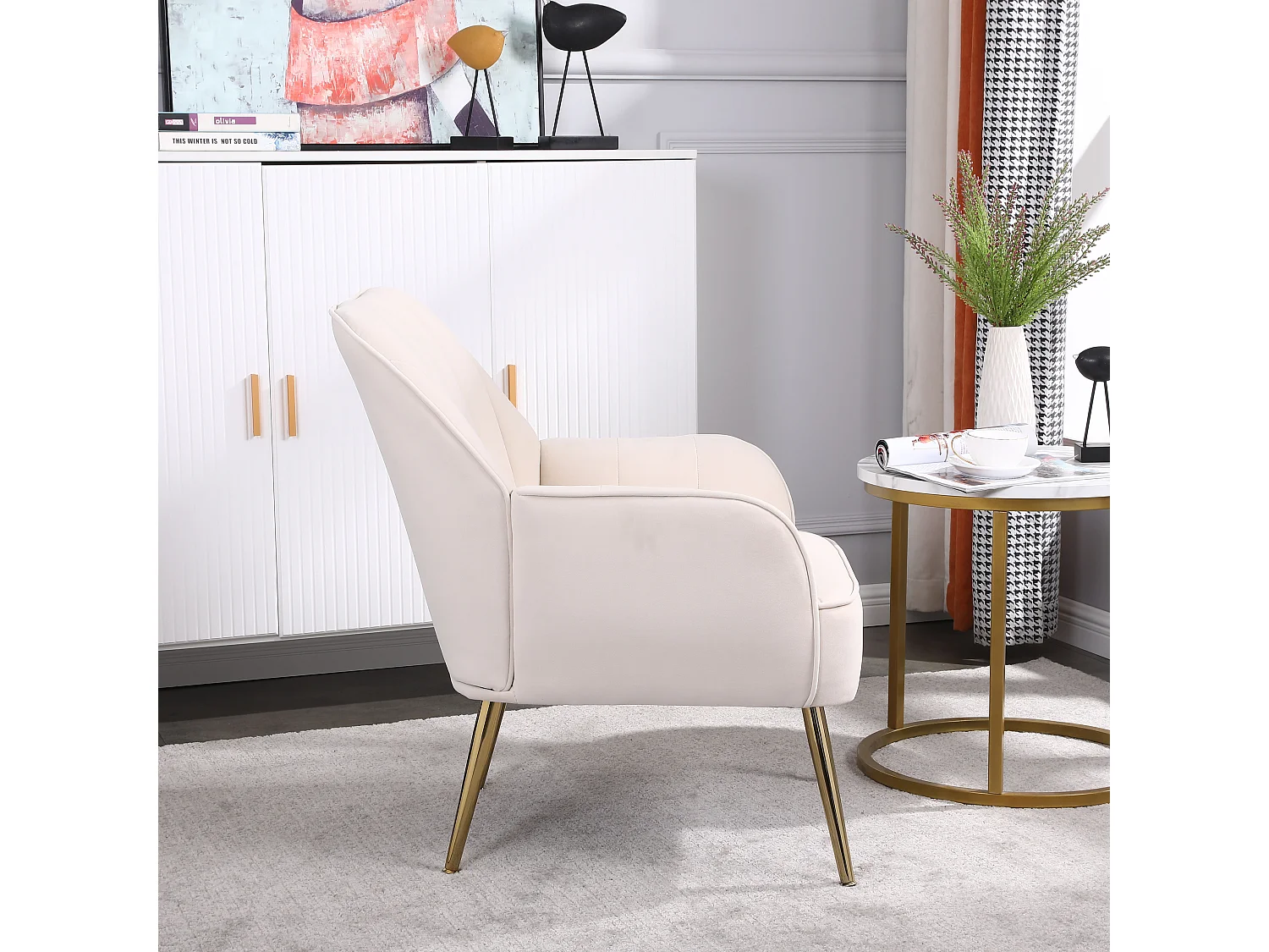 Sillón relax, terciopelo, beige, apto para todas las situaciones, 72,8 x 64 x 77,9 cm.