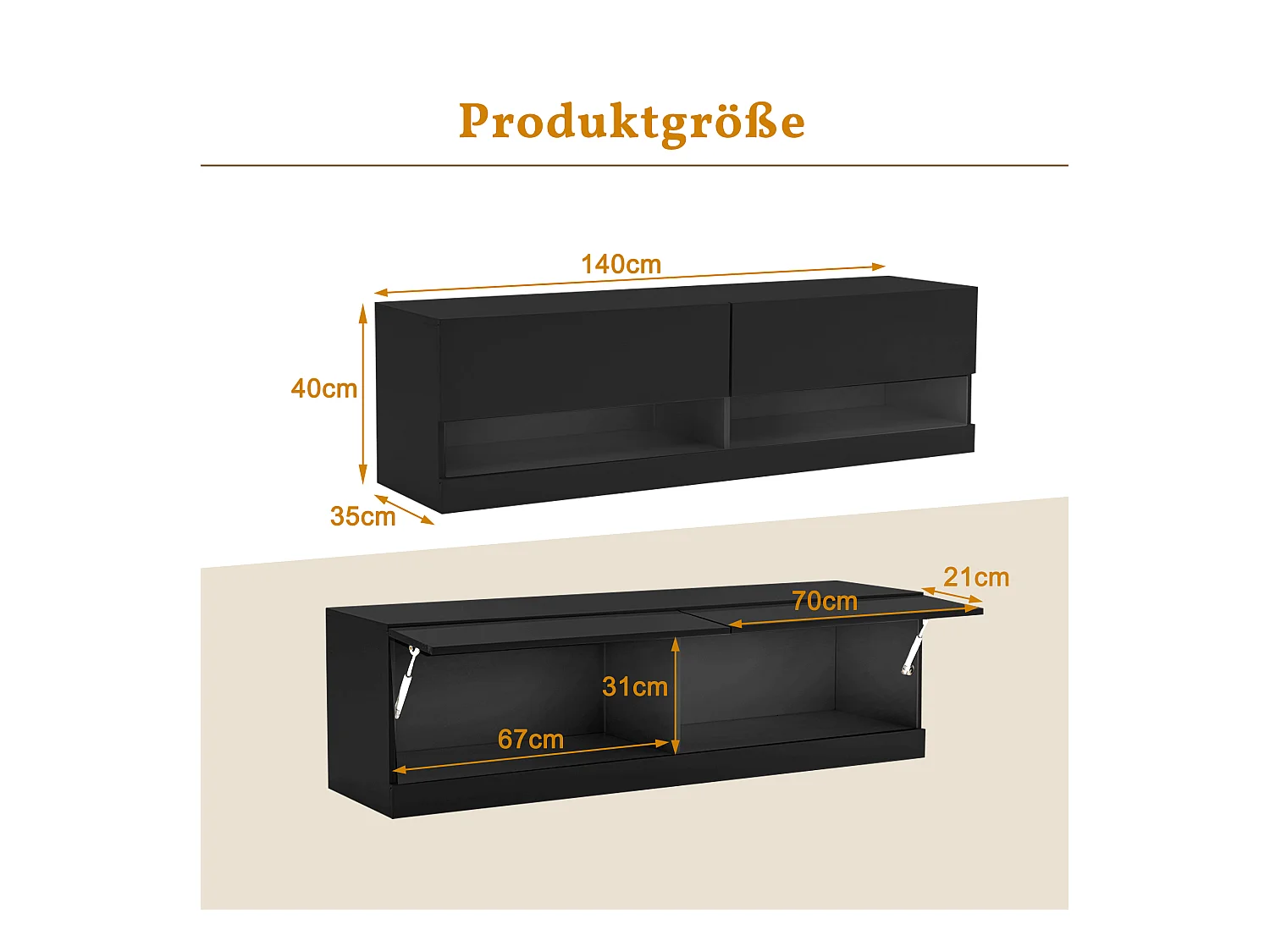 TV-meubel met verlichting, 7 instelbare kleuren, wandmodel, lowboard, spaanplaat, zwart (140x35x40cm)