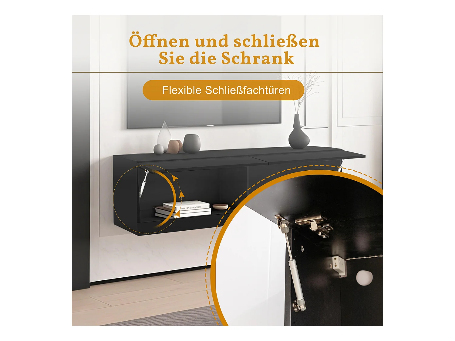 TV-meubel met verlichting, 7 instelbare kleuren, wandmodel, lowboard, spaanplaat, zwart (140x35x40cm)