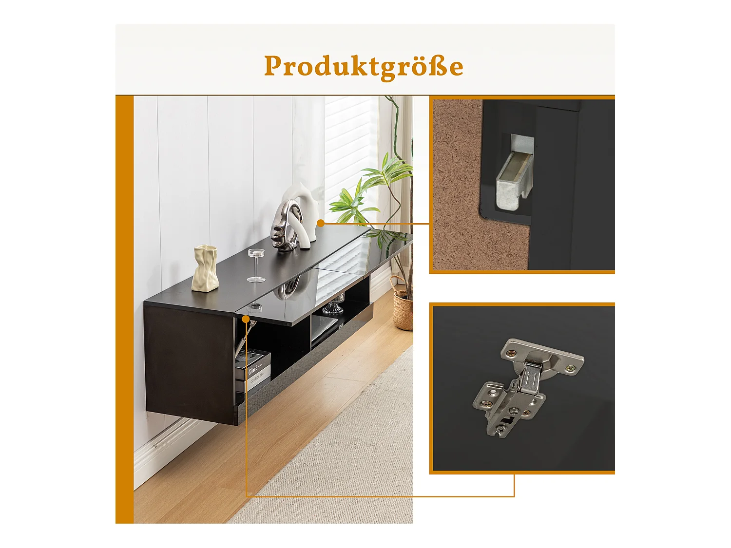 TV-meubel met verlichting, 7 instelbare kleuren, wandmodel, lowboard, spaanplaat, zwart (140x35x40cm)