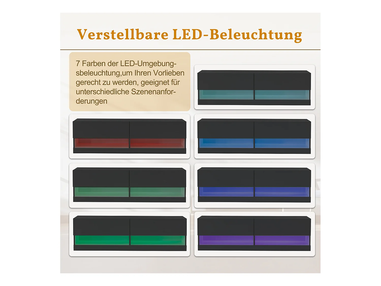 TV-meubel met verlichting, 7 instelbare kleuren, wandmodel, lowboard, spaanplaat, zwart (140x35x40cm)