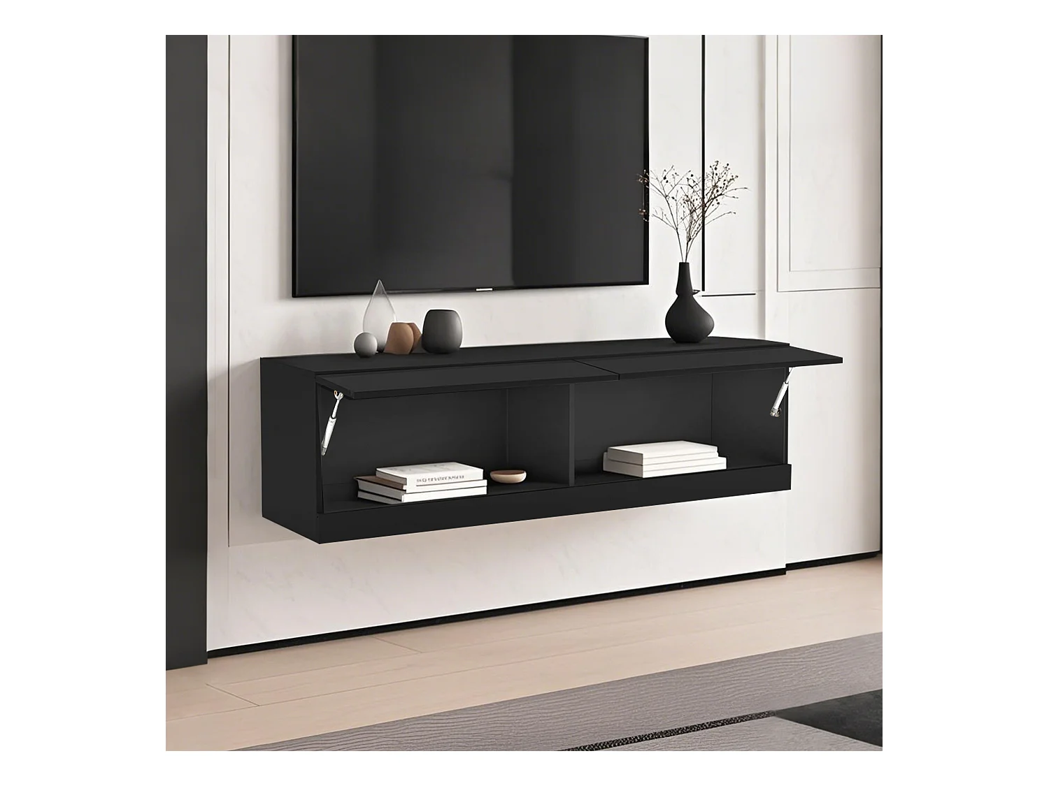 TV-meubel met verlichting, 7 instelbare kleuren, wandmodel, lowboard, spaanplaat, zwart (140x35x40cm)