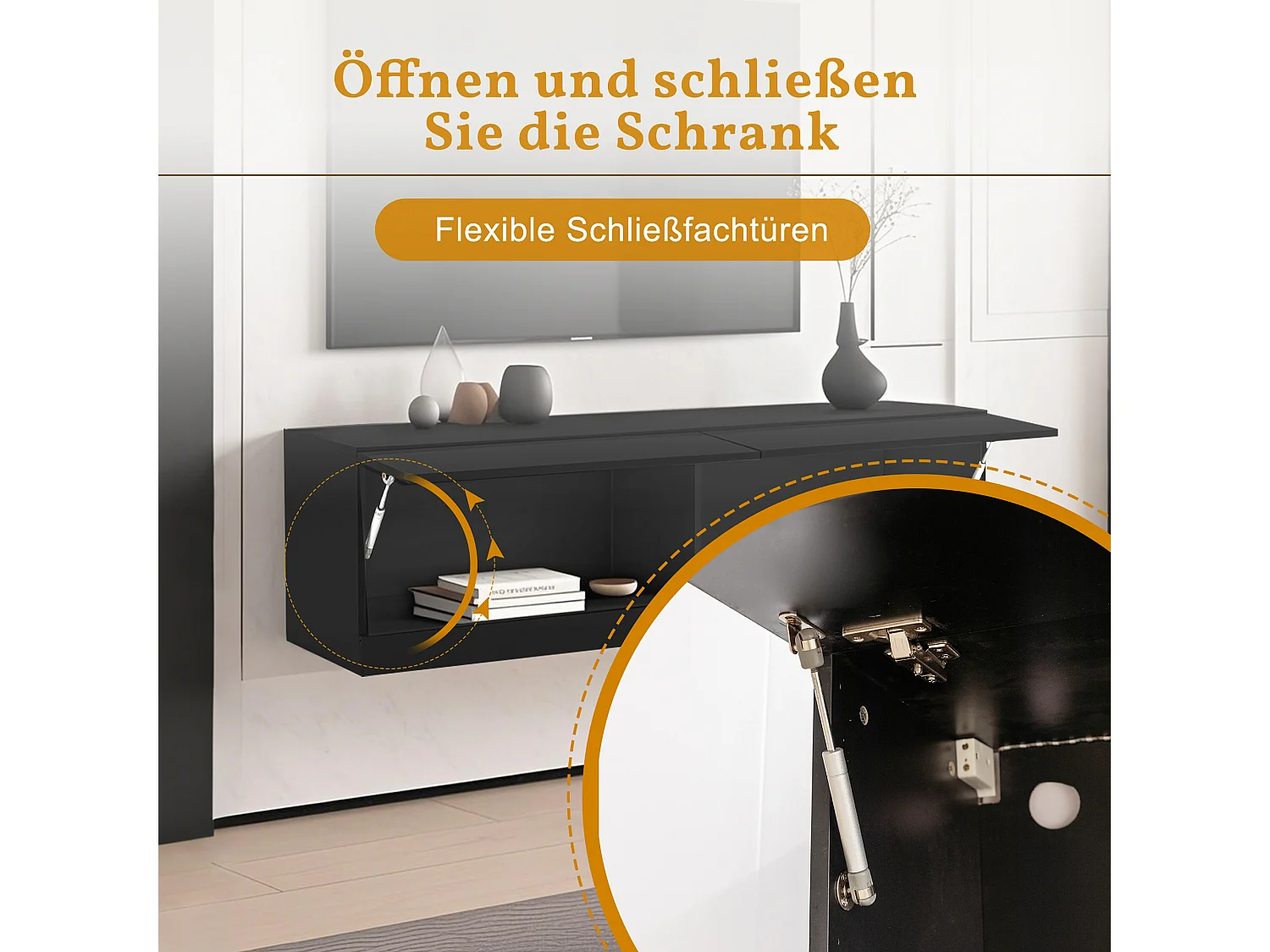 TV-meubel met verlichting, 7 instelbare kleuren, wandmodel, lowboard, spaanplaat, zwart (140x35x40cm)