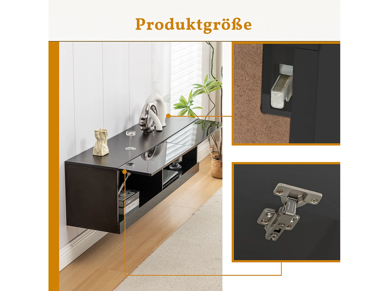 TV-meubel met verlichting, 7 instelbare kleuren, wandmodel, lowboard, spaanplaat, zwart (140x35x40cm)