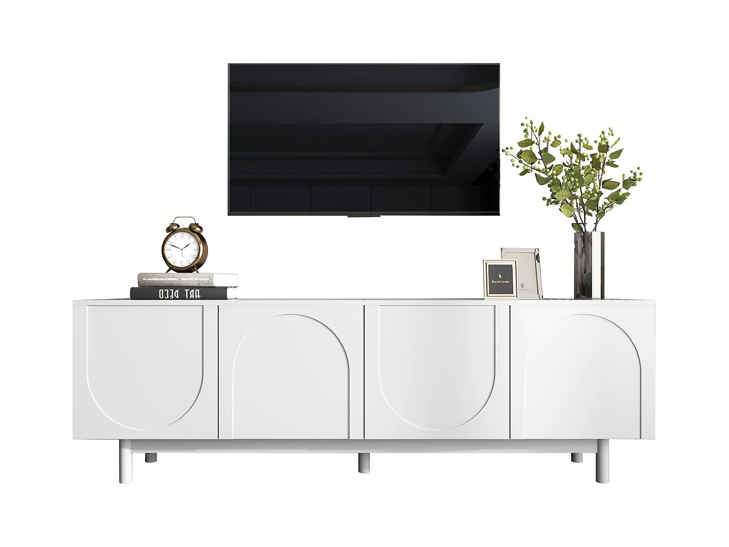 Meuble TV Blanc Moderne, Étagères Ajustables, Design Élégant, MDF (175x38x56cm)