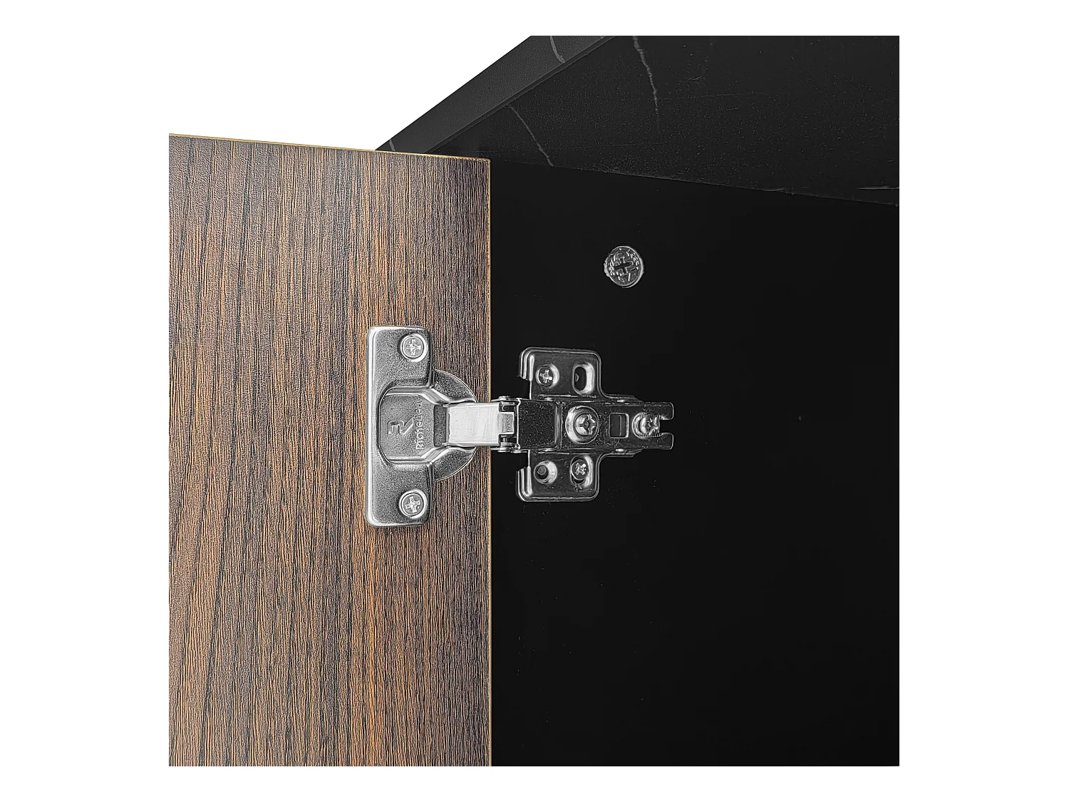 Meuble TV Noir Marmoréen avec Éclairage LED et Rangement, 2 Portes, 2 Tiroirs, MDF (200x38x50cm)