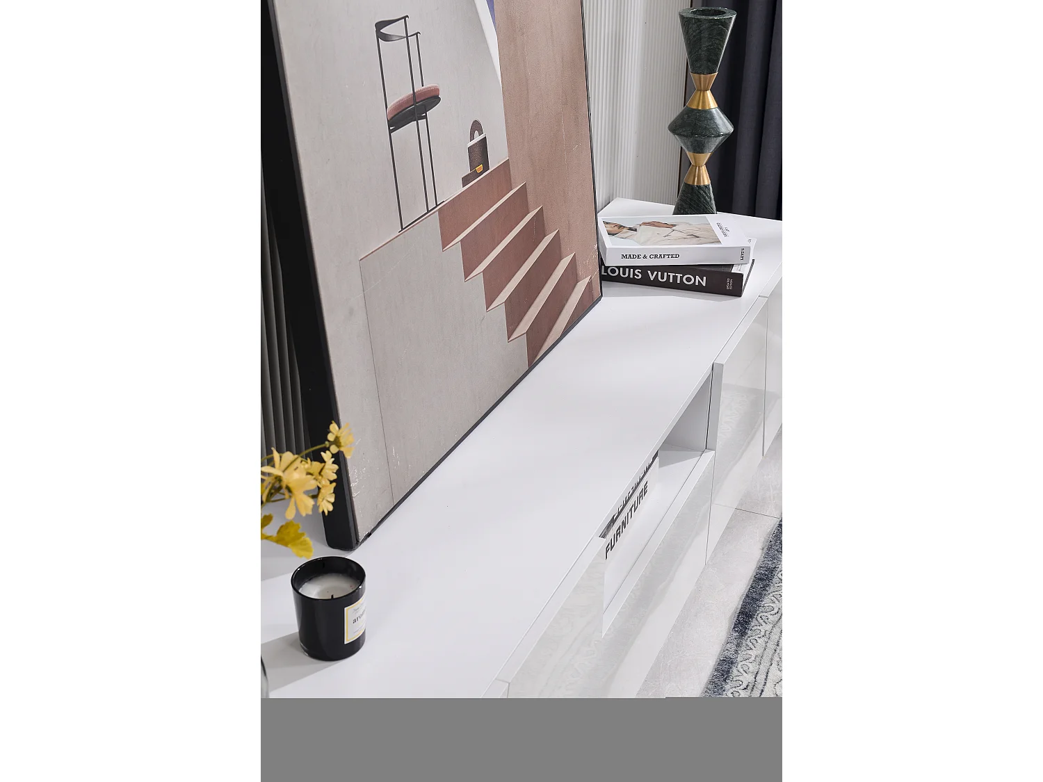 Mobile TV da 170 cm con design patchwork, 2 ante e 3 scomparti, MDF bianco, TV fino a 49 pollici (170x37x42 cm)