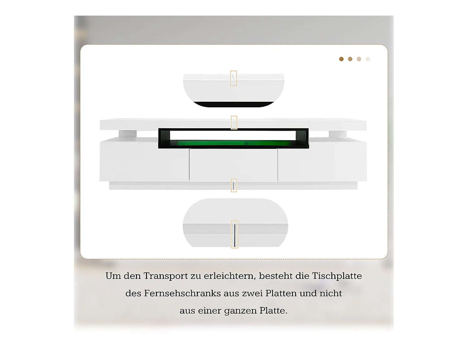 Meuble TV laqué blanc avec LED, 3 tiroirs, pour téléviseurs jusqu'à 70 pouces, MDF, blanc (160x39x42cm)