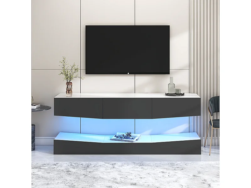 Meuble TV mural avec LED, support flottant, pour TV 70-79 pouces, gris, 180x40x50cm