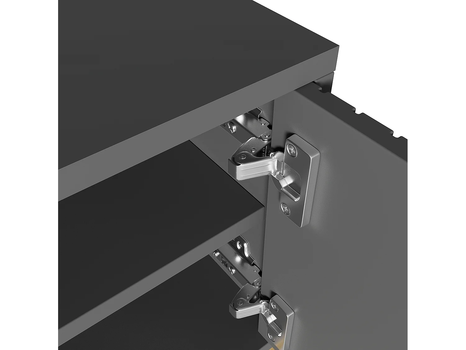 Meuble TV, design avec portes texturées, 1 tiroir, 3 portes, pieds dorés, MDF, gris et bois (170x40x45.5cm)