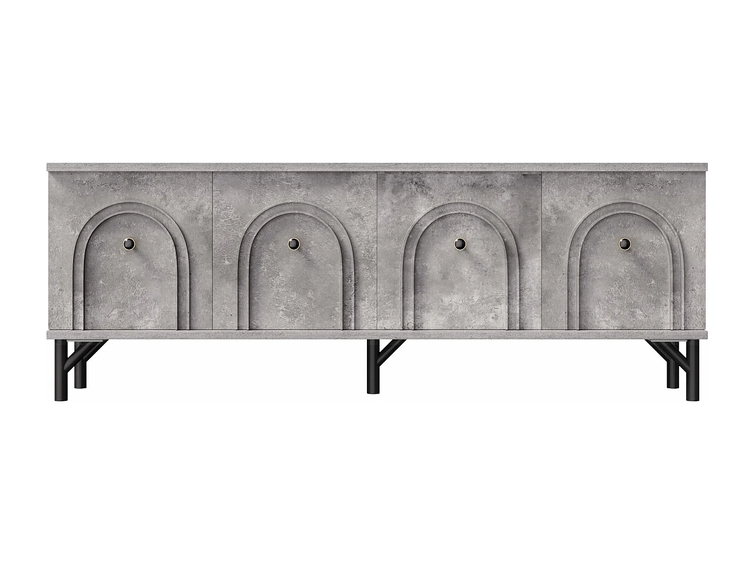 Meuble TV 4 portes, design moderne, avec charnières Soft-Close, Gris, Matériau MDF (160x38x55.5cm)