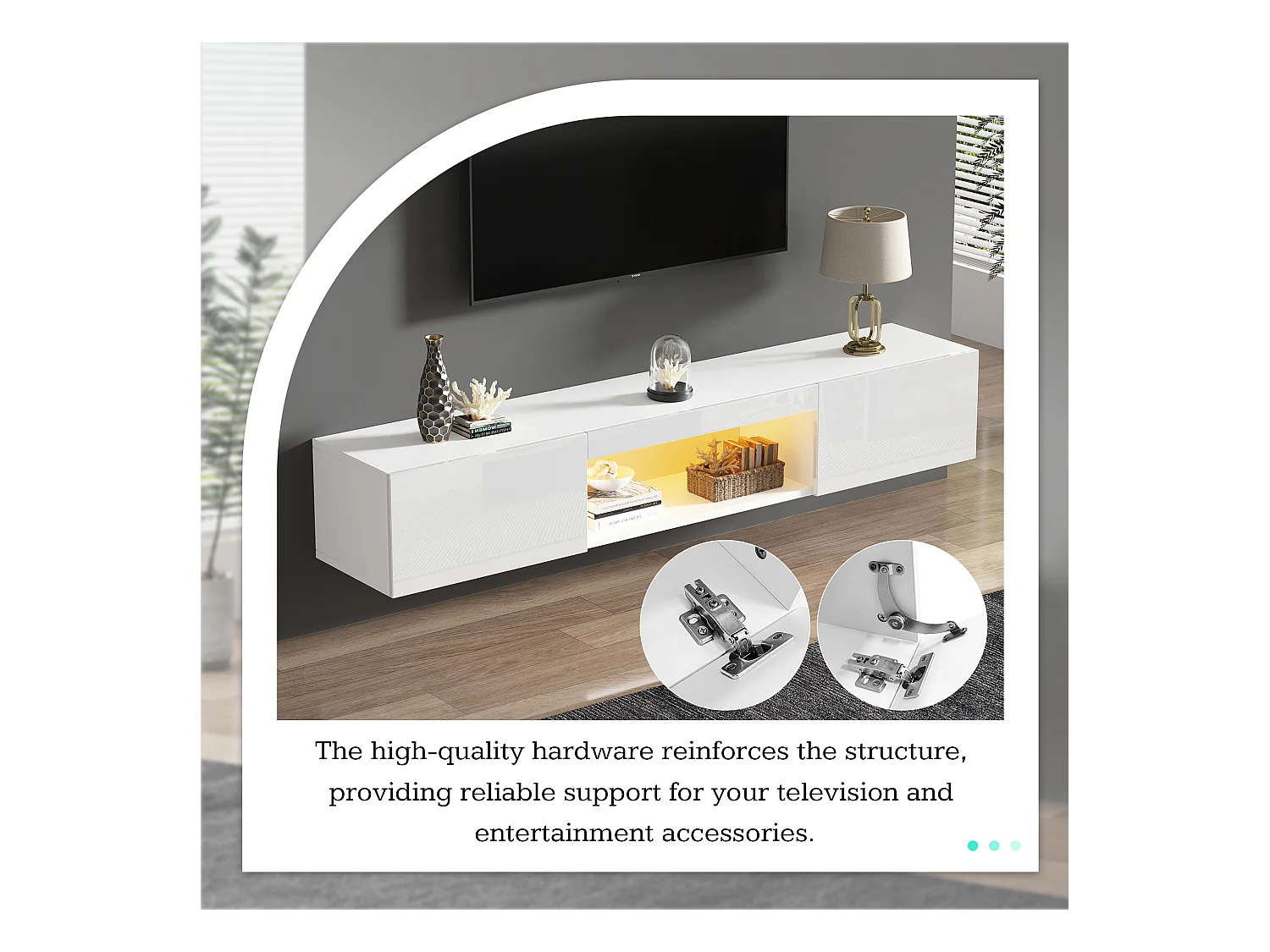 Mobile TV da parete bianco con LED, controllo tramite app Bluetooth, per TV da 60-69 pollici, 160x31x22 cm