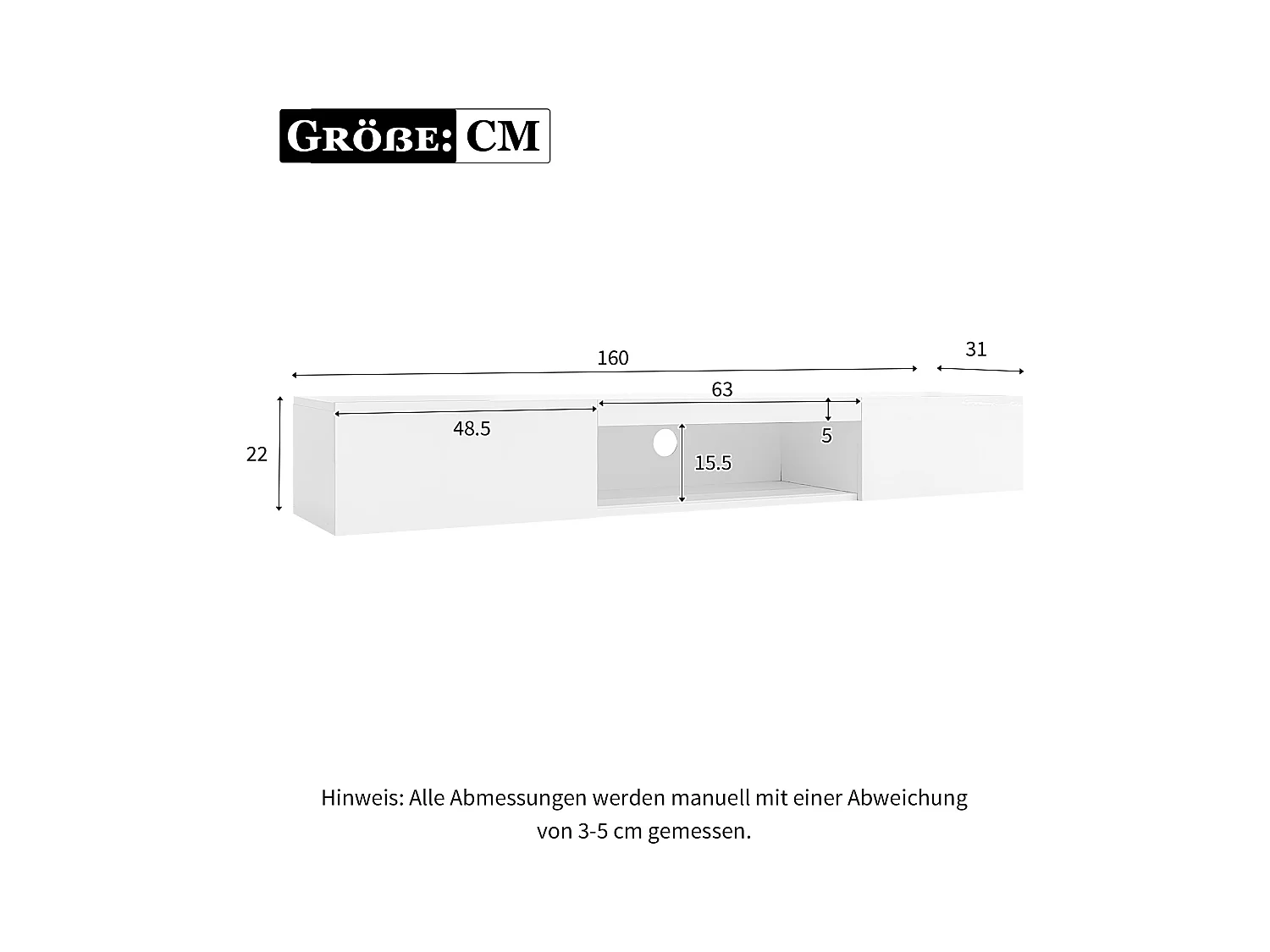 Mobile TV da parete bianco con LED, controllo tramite app Bluetooth, per TV da 60-69 pollici, 160x31x22 cm