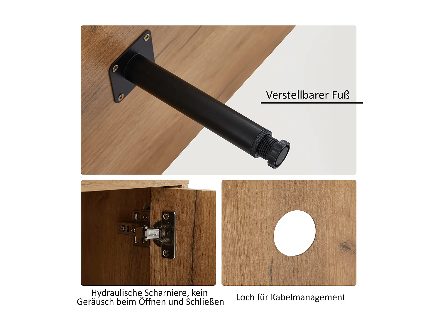 Meuble TV rustique avec rangement pour téléviseur jusqu'à 80 pouces, Lowboard, TV-Board, marron et noir (180x40x50cm)