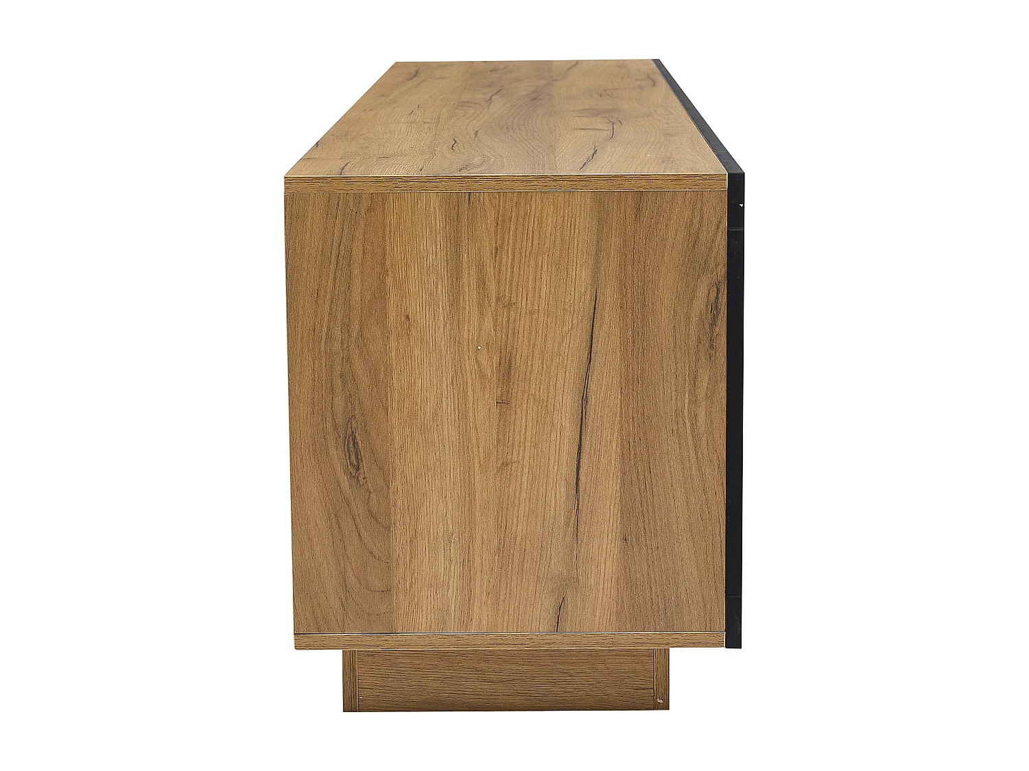 Meuble TV LED, Meuble bas TV moderne avec étagères en verre, meuble de rangement pour TV jusqu'à 70/65/55 pouces, noir et chêne (160x40x50cm)