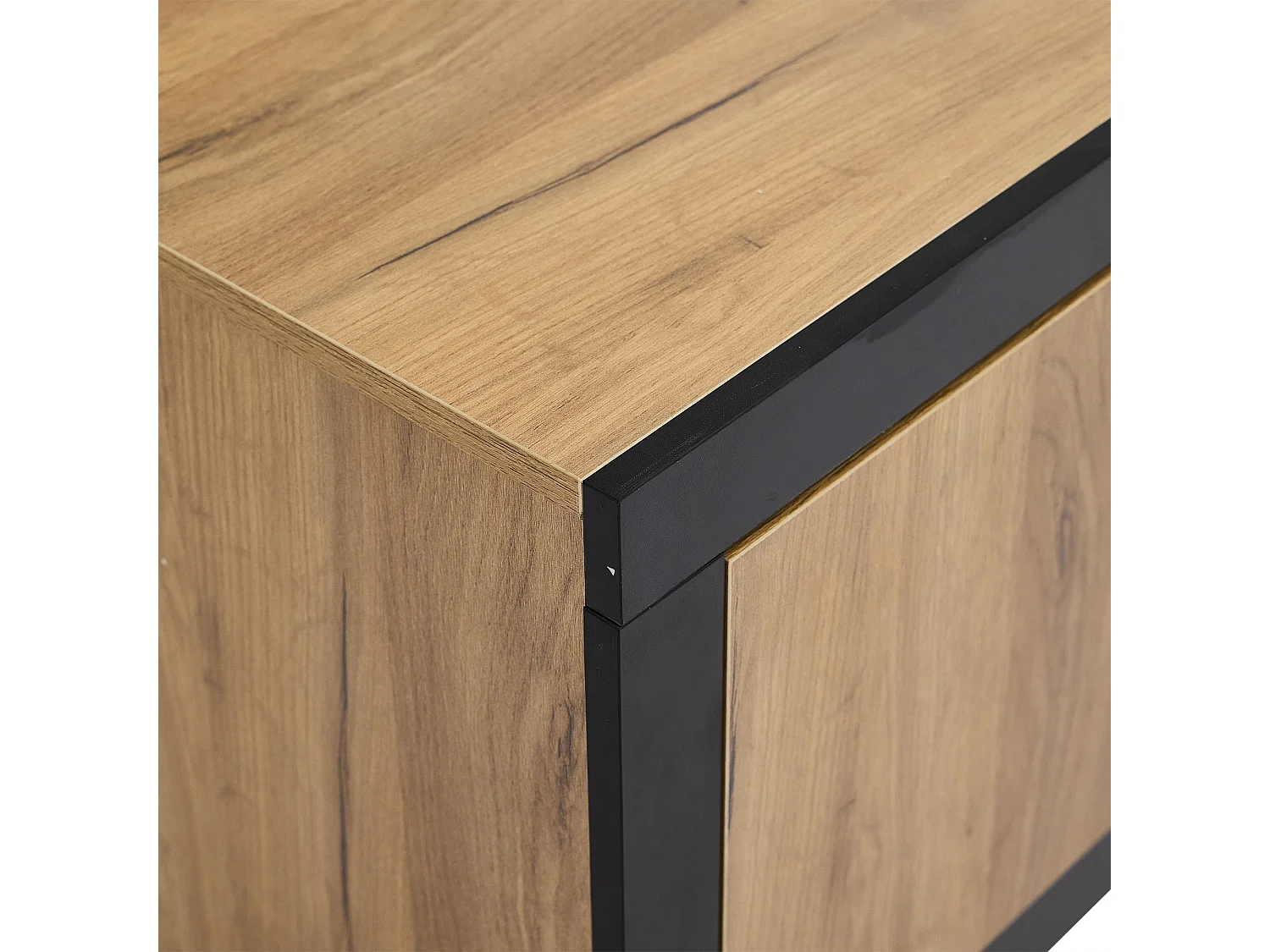 Meuble TV LED, Meuble bas TV moderne avec étagères en verre, meuble de rangement pour TV jusqu'à 70/65/55 pouces, noir et chêne (160x40x50cm)