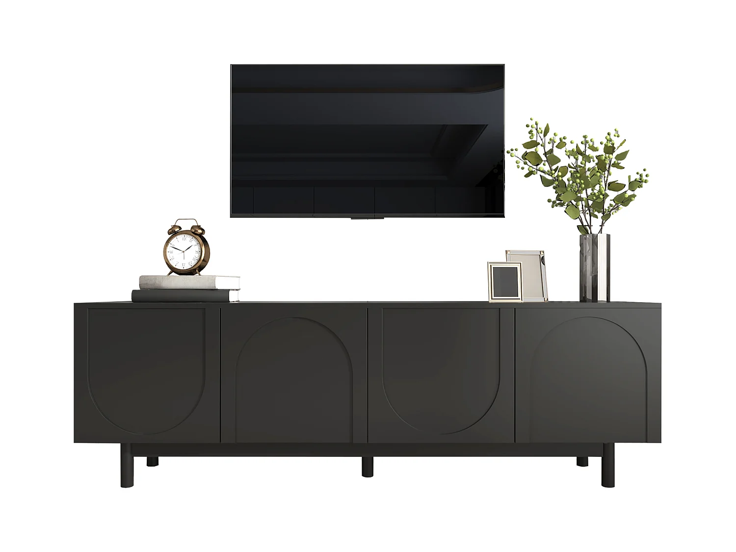 Meuble TV Moderne Noir, Design Élégant avec Étagères Réglables, MDF et Panneau de Particules (175x38x56cm)