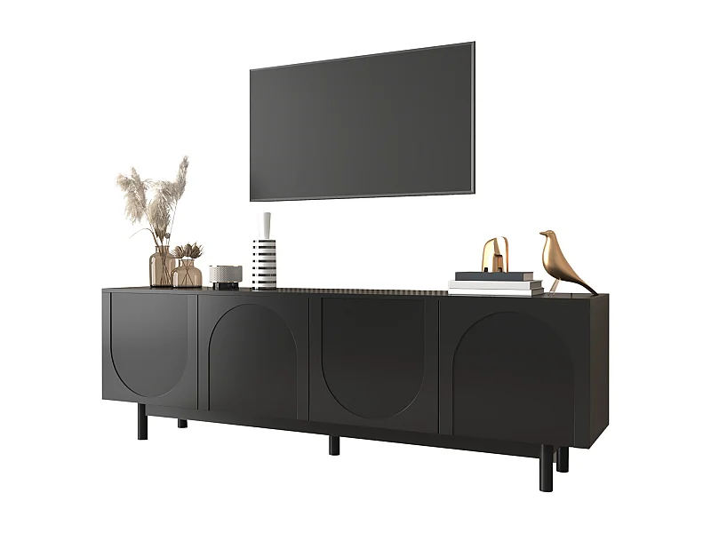 Mueble de TV moderno negro, diseño elegante con estantes ajustables, MDF y tablero de partículas (175 x 38 x 56 cm)