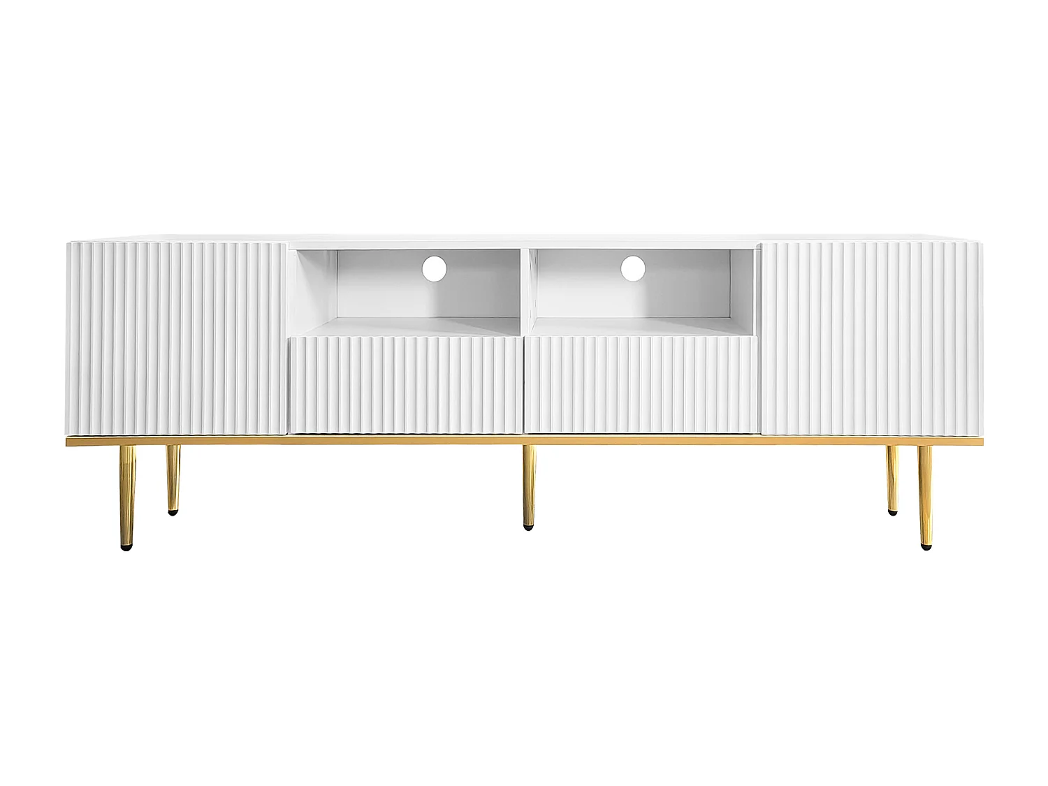 Mueble de TV moderno, diseño elegante, MDF, negro y dorado, con 2 cajones y 2 compartimentos (165x36x55cm)
