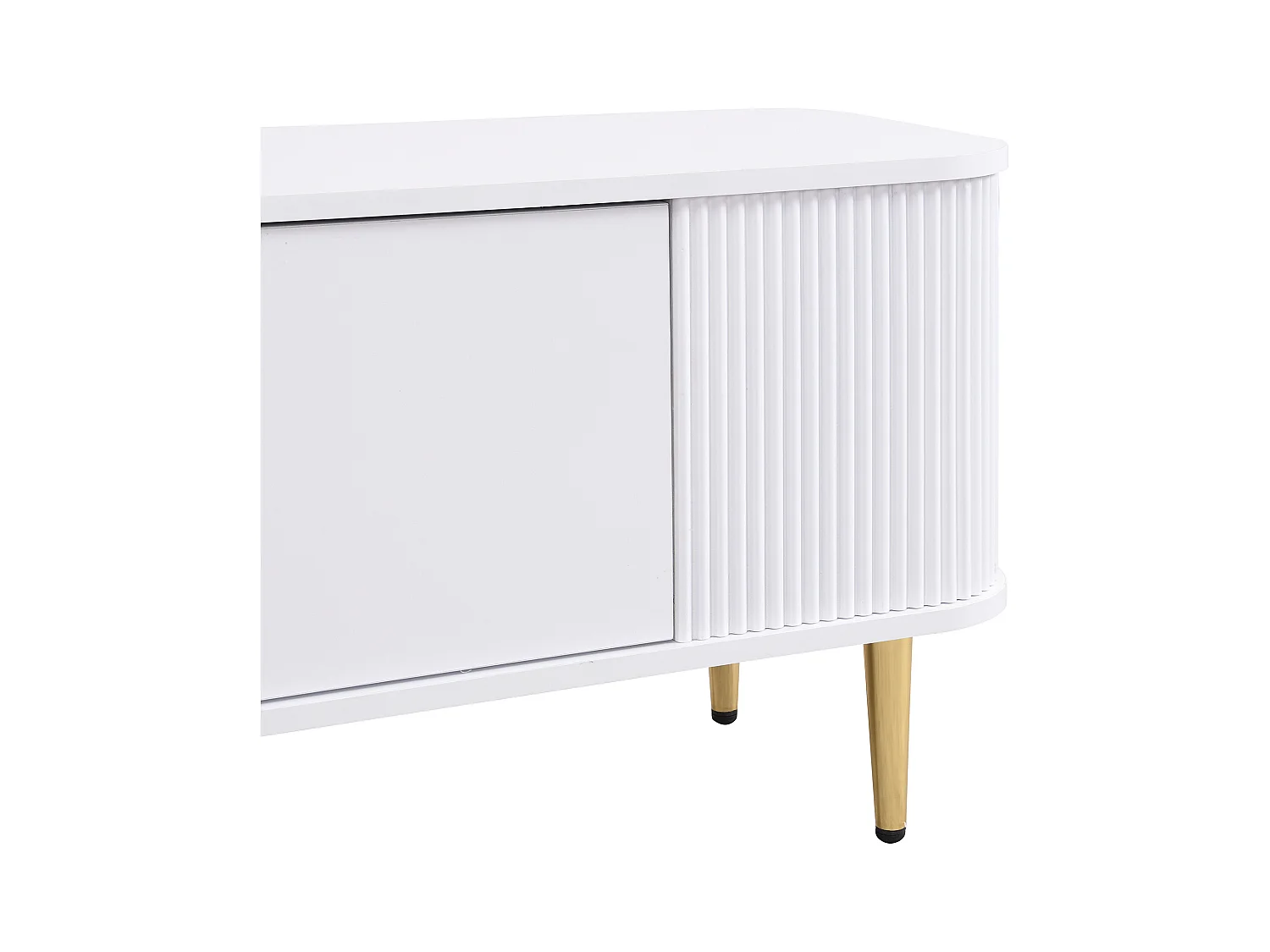 Meuble TV avec 2 tiroirs et 2 portes, design élégant avec coins arrondis, MDF, blanc (170x34x45cm)