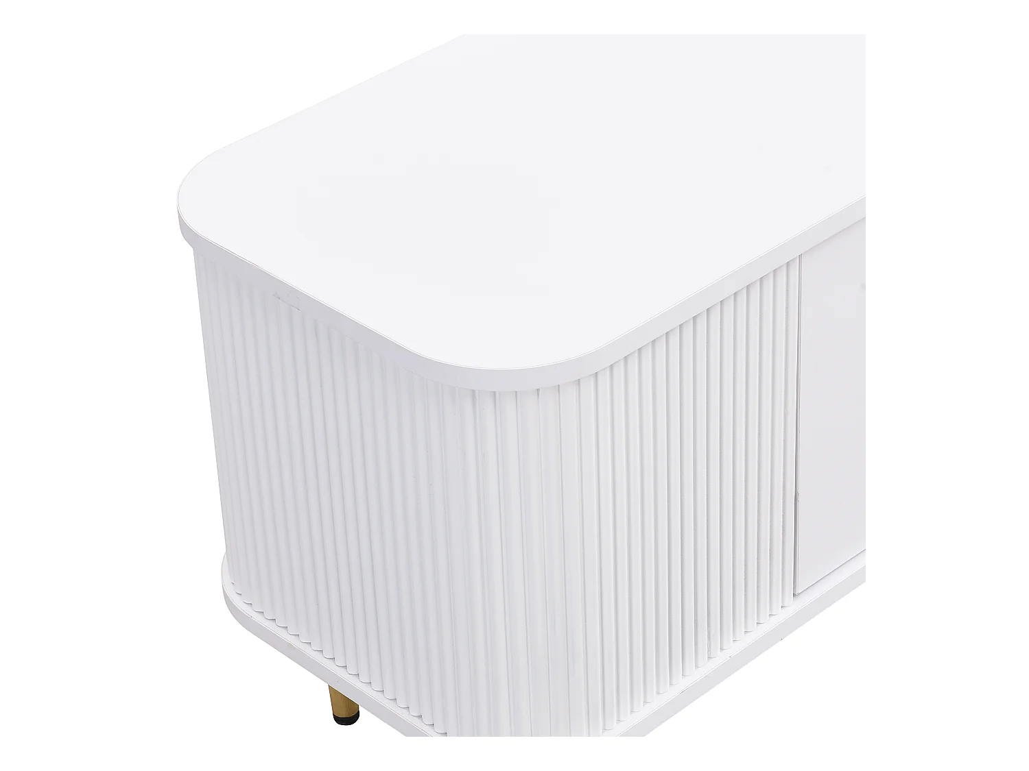 Meuble TV avec 2 tiroirs et 2 portes, design élégant avec coins arrondis, MDF, blanc (170x34x45cm)