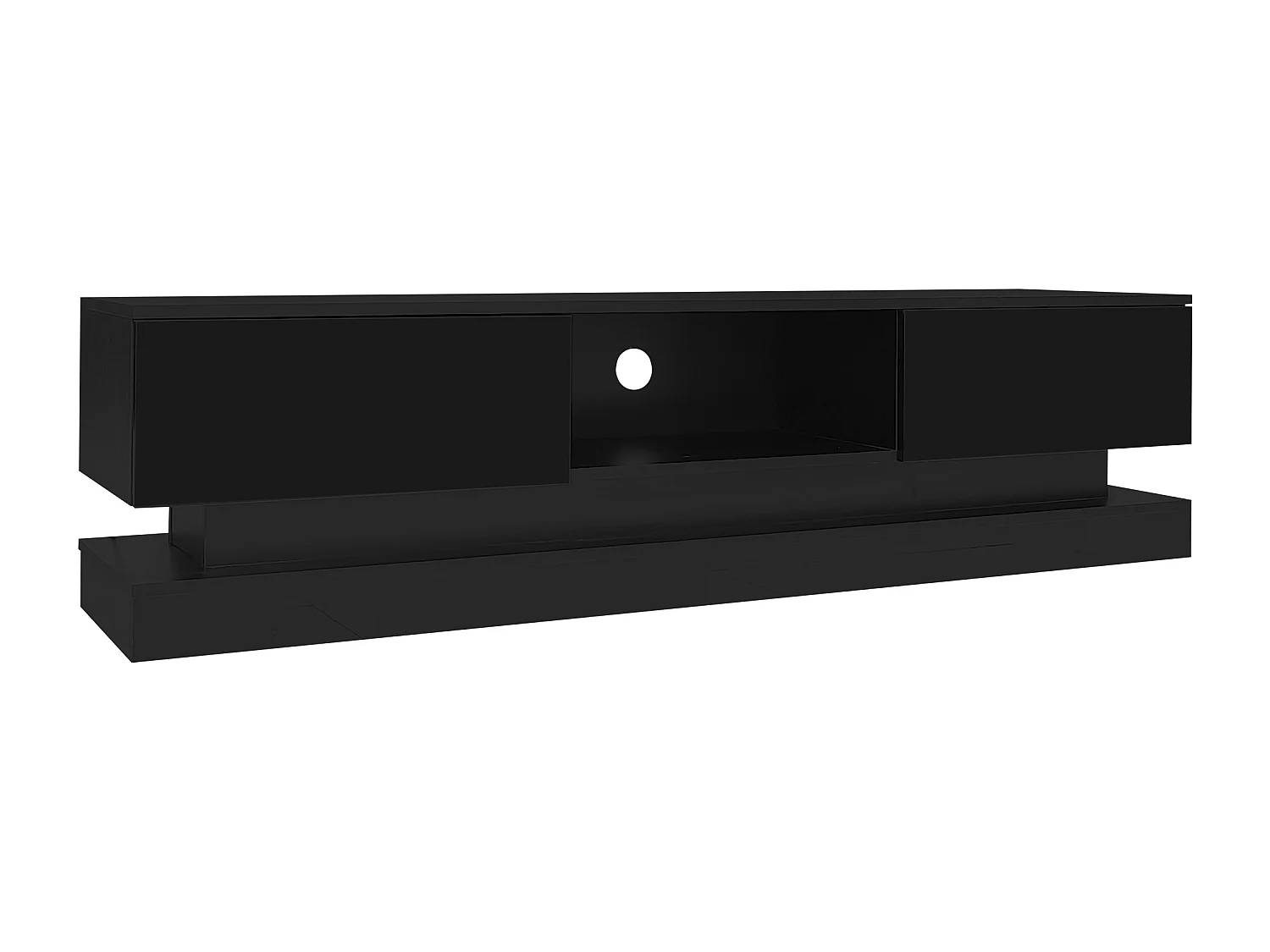 Mobile TV laccato lucido, LED, 160 cm, 2 cassetti, controllo tramite app, design nero (160x35x40,5 cm)