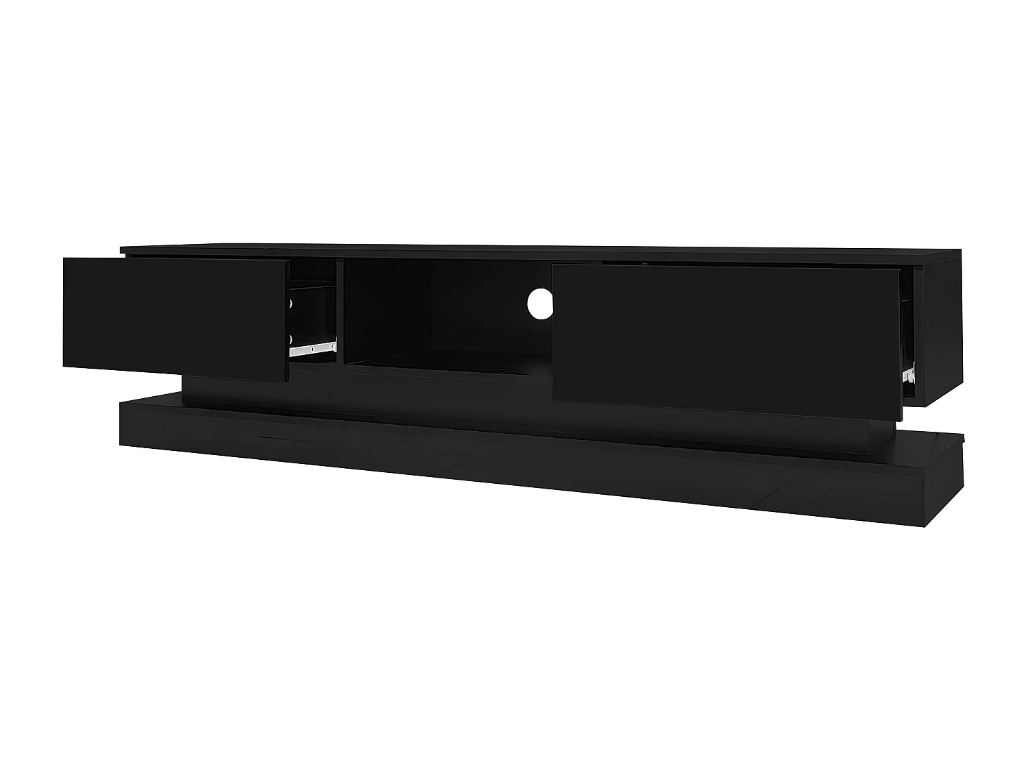 Mobile TV laccato lucido, LED, 160 cm, 2 cassetti, controllo tramite app, design nero (160x35x40,5 cm)