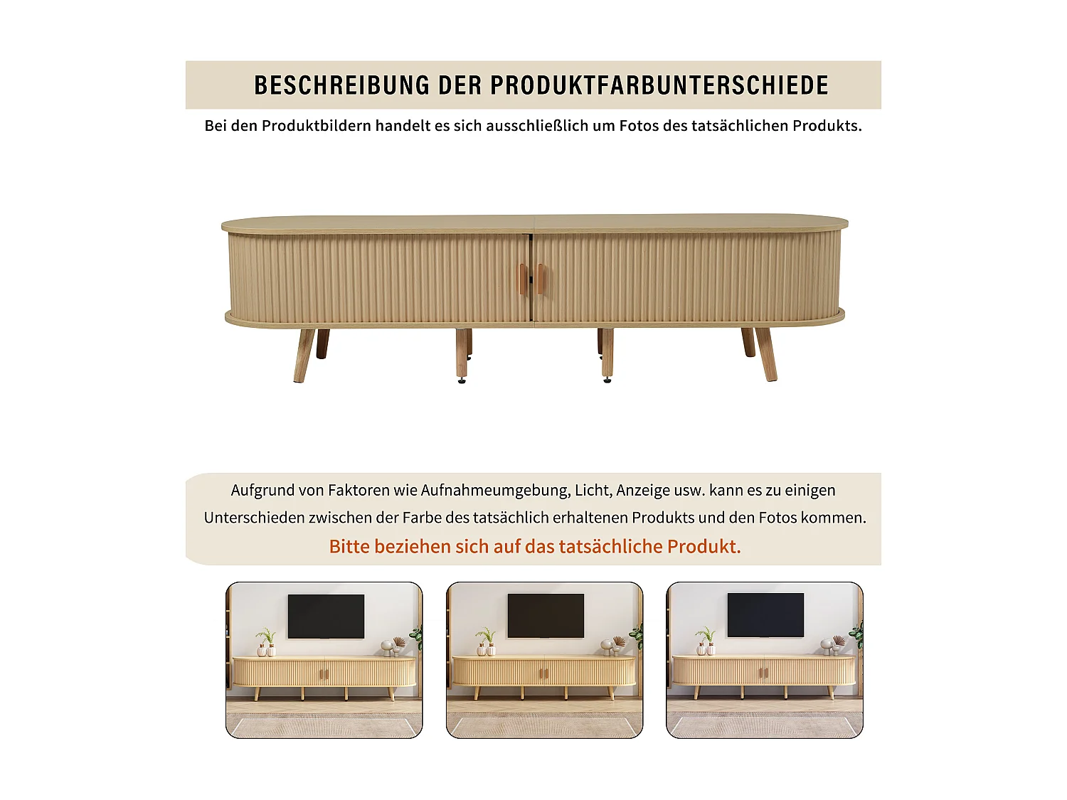 Meuble TV moderne en bois clair avec 2 tiroirs et 3 portes, LED multicolores, (175x31x41cm)