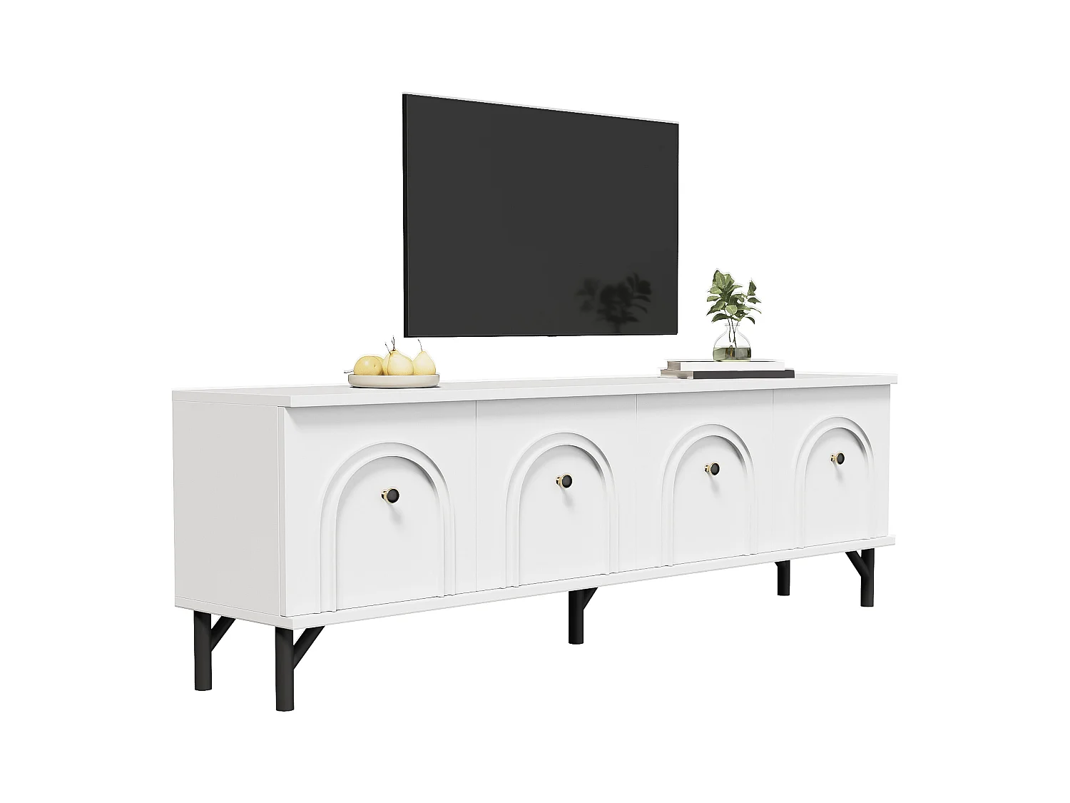 Meuble TV 4 portes, design moderne, Soft-Close, Gris, MDF (160x38x55.5cm)