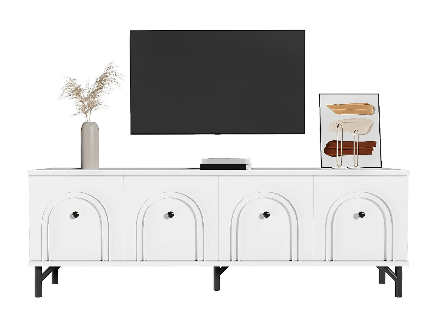 Meuble TV 4 portes, design moderne, Soft-Close, Gris, MDF (160x38x55.5cm)