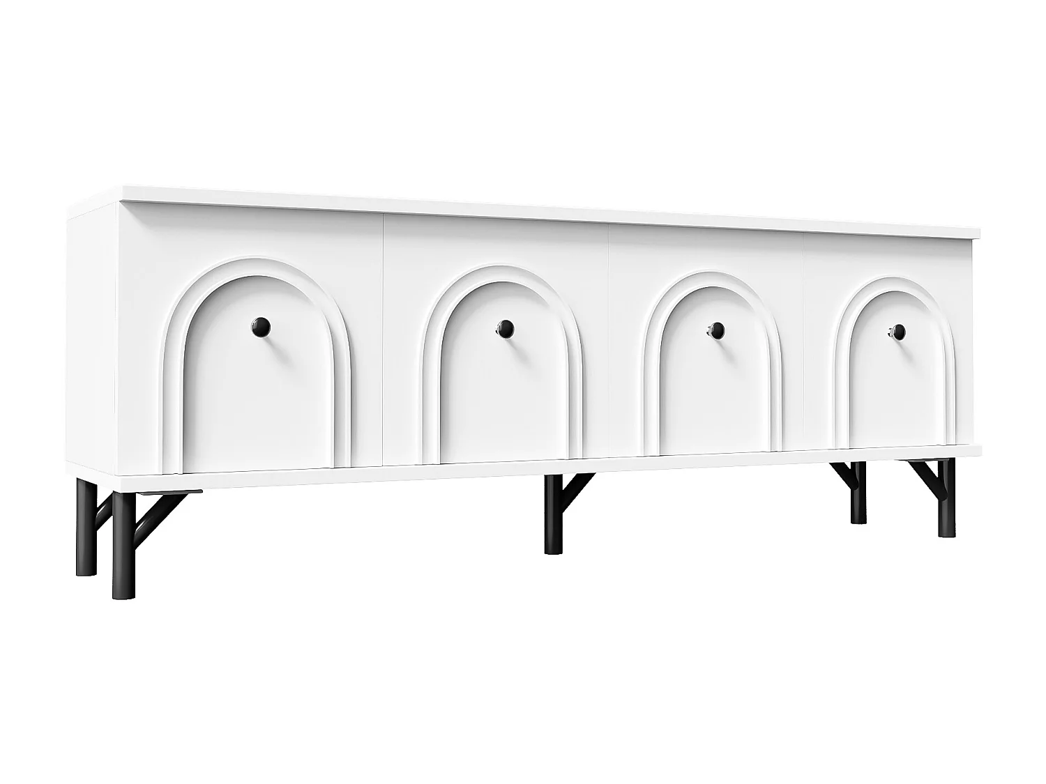 Meuble TV 4 portes, design moderne, Soft-Close, Gris, MDF (160x38x55.5cm)