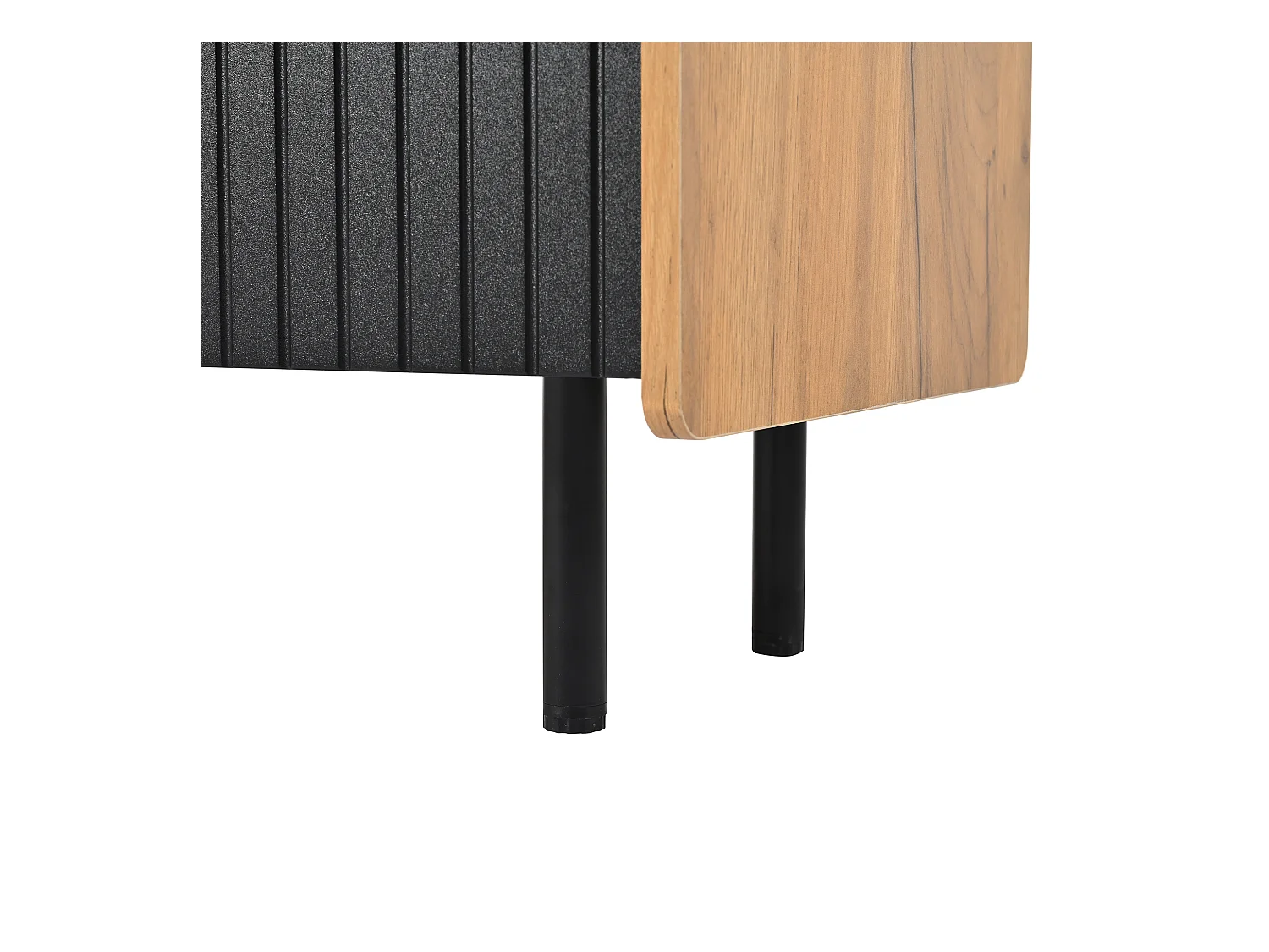 Meuble TV Moderne Noir et Bois avec 3 portes et 2 compartiments ouverts, MDF, (160x38x57cm)