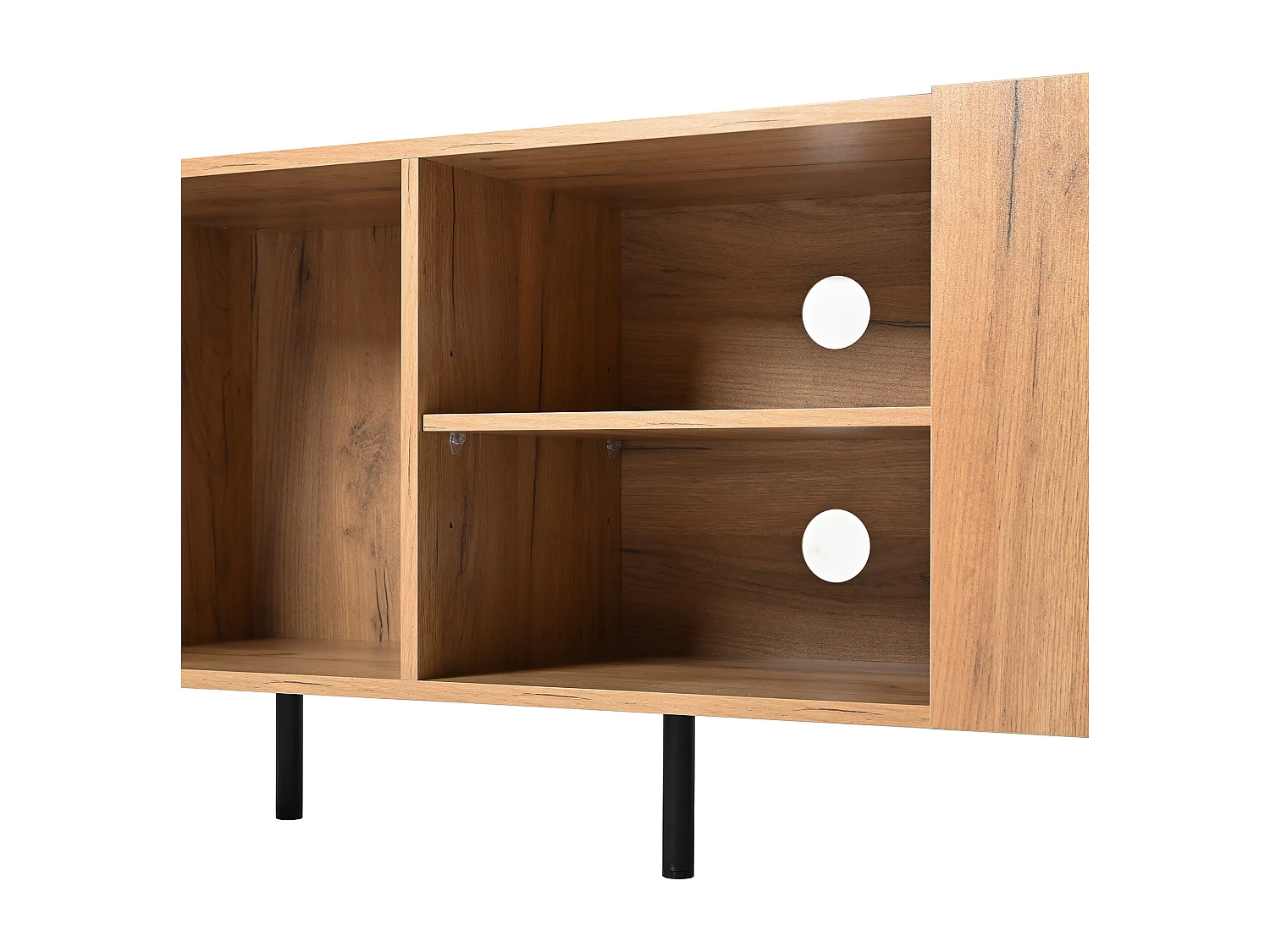 Meuble TV Moderne Noir et Bois avec 3 portes et 2 compartiments ouverts, MDF, (160x38x57cm)