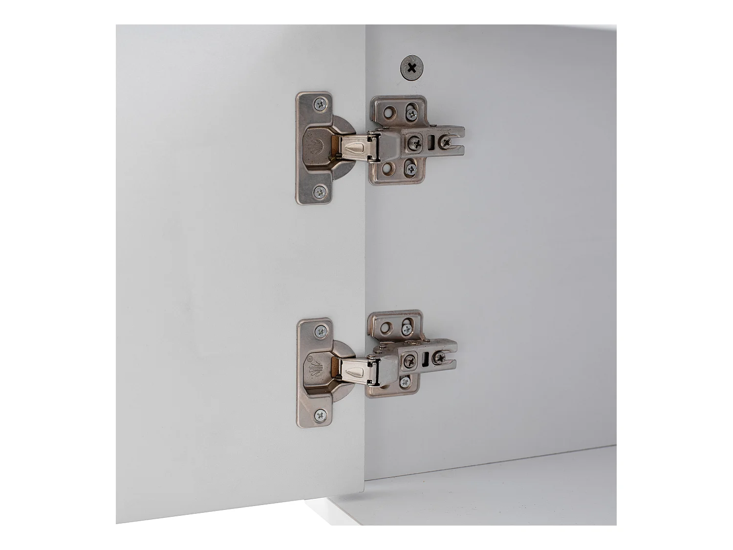 Meuble TV moderne boho, portes décoratives et espace de rangement, panneau de particules, blanc (200x40x51 cm)