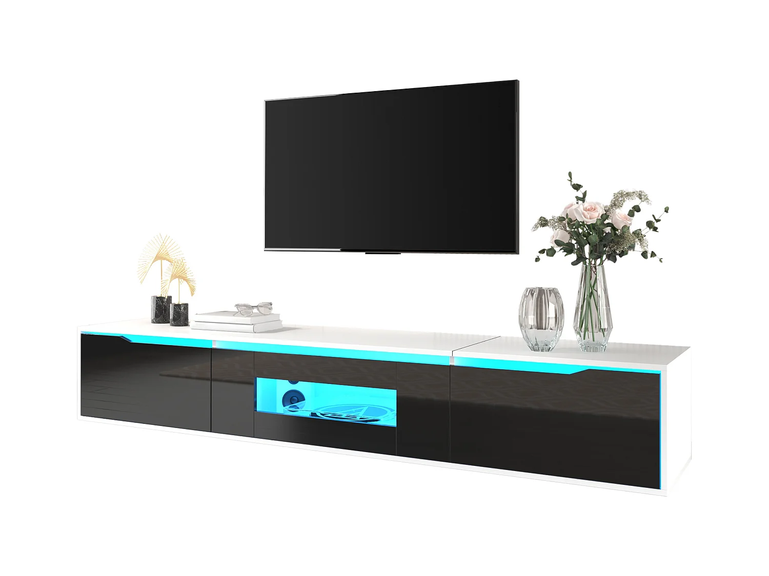 Mobile TV moderno in bianco e nero con illuminazione a LED, design elegante, 180x30x35 cm, funzionalità ed eleganza