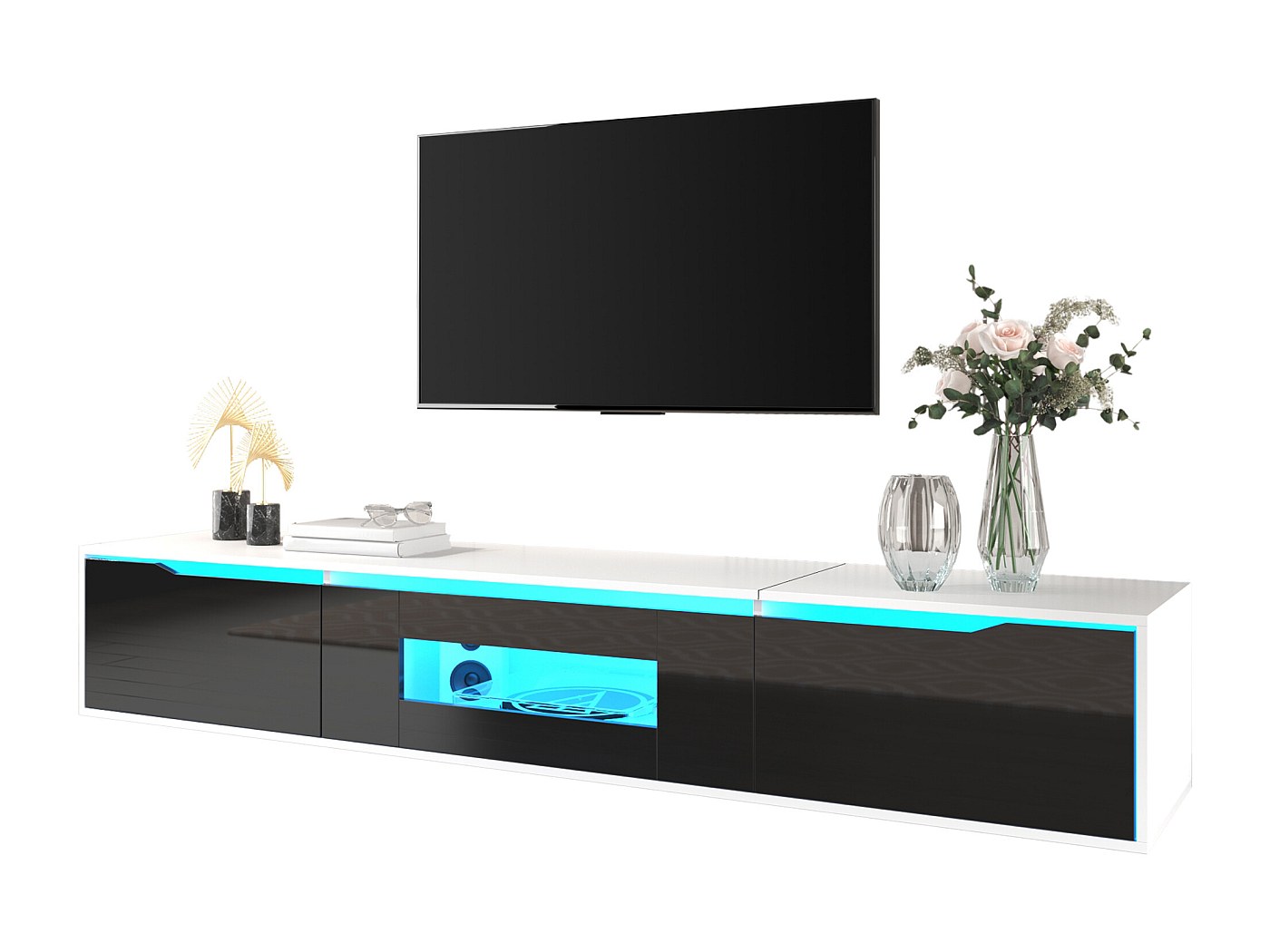 Meuble TV Moderne Noir et Blanc avec Éclairage LED, Design Épuré ...