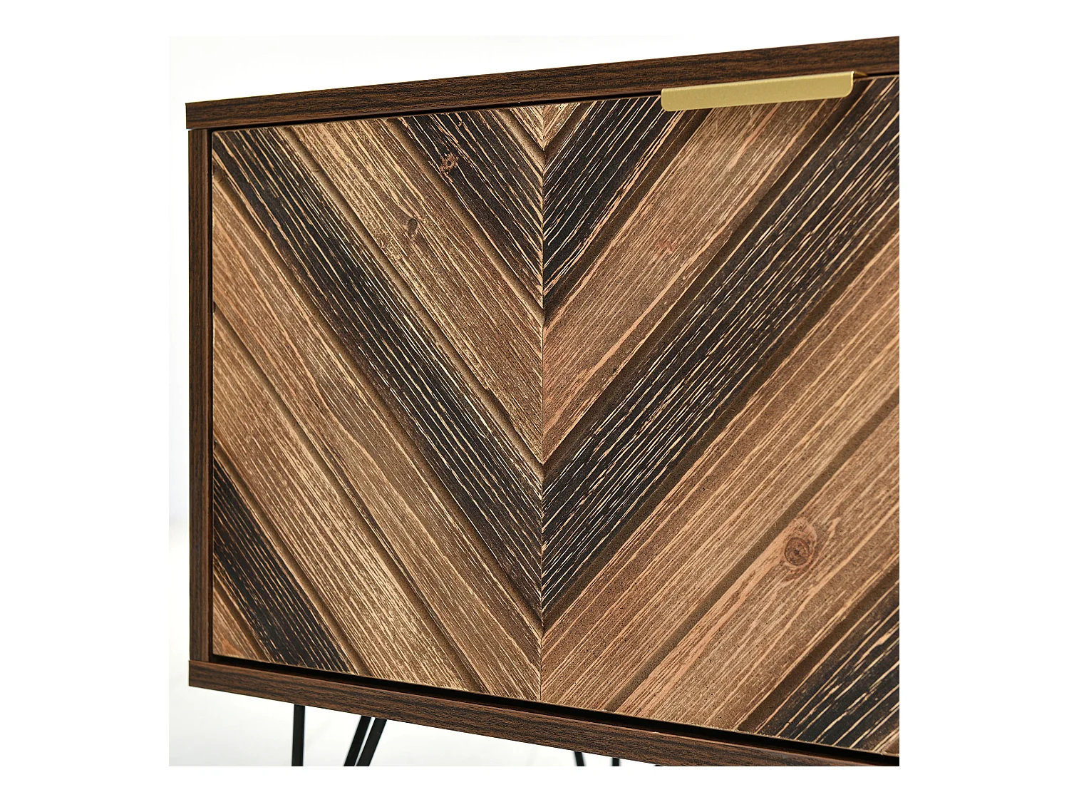 TV-Schränke, Lowboard, Massivholz-Türen, Goldgriffe, Eisenfüße, Stauraum, color madera natural (155x38x48cm)