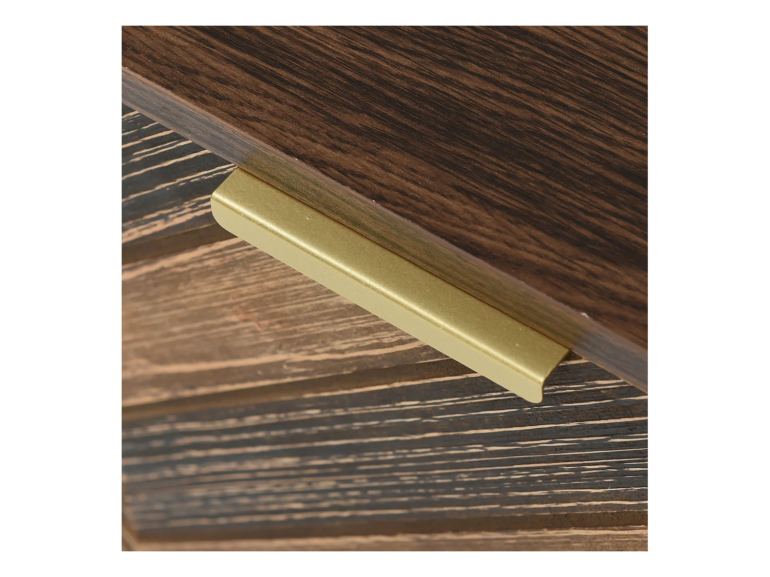 TV-Schränke, Lowboard, Massivholz-Türen, Goldgriffe, Eisenfüße, Stauraum, color madera natural (155x38x48cm)