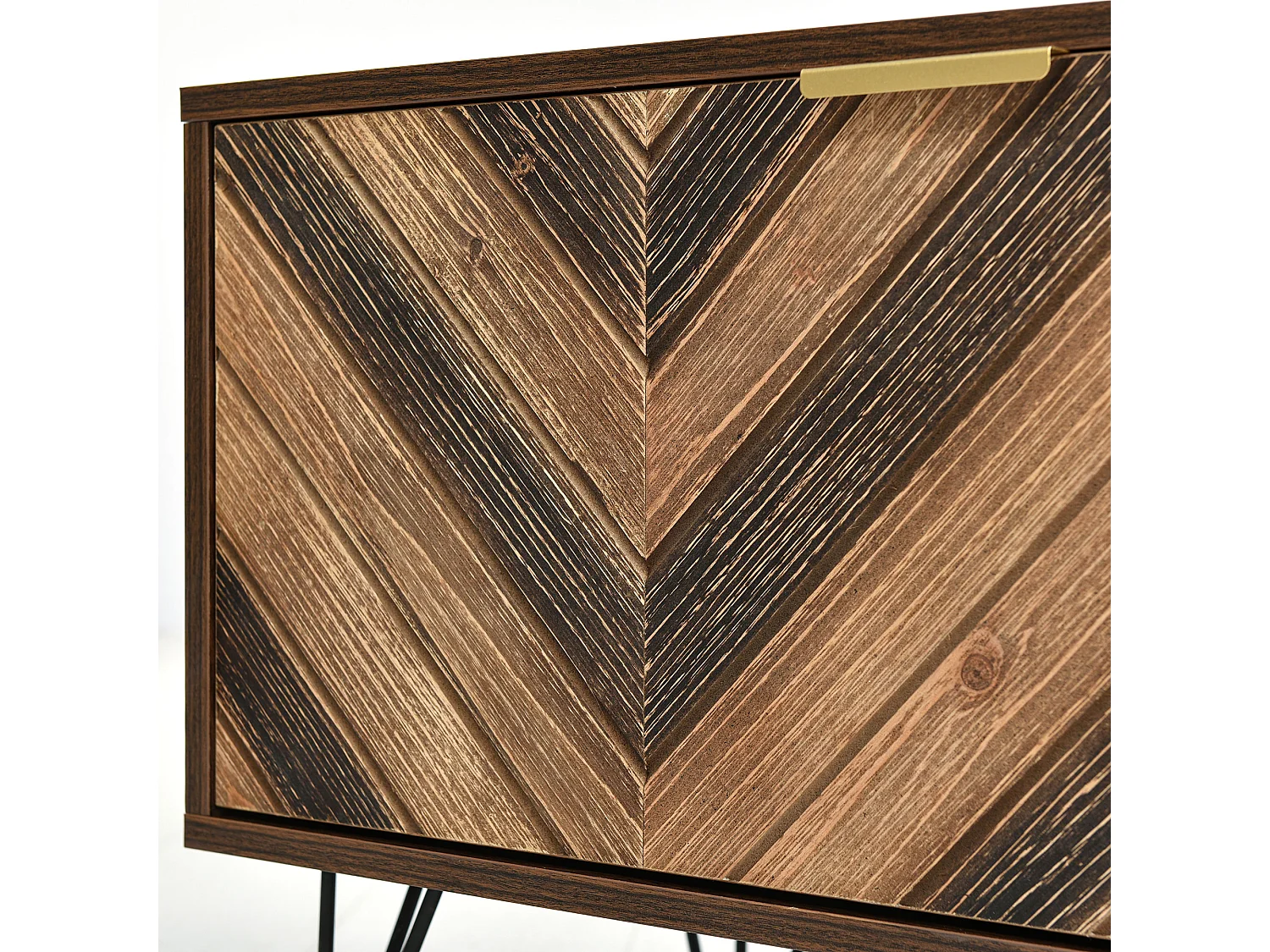 TV-Schränke, Lowboard, Massivholz-Türen, Goldgriffe, Eisenfüße, Stauraum, color madera natural (155x38x48cm)