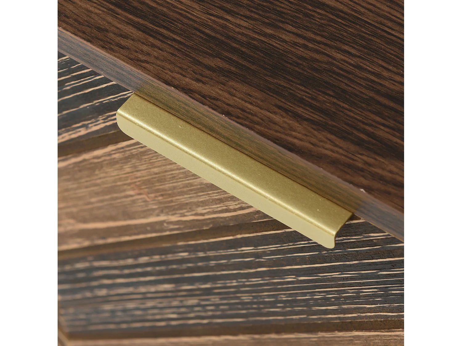 TV-Schränke, Lowboard, Massivholz-Türen, Goldgriffe, Eisenfüße, Stauraum, color madera natural (155x38x48cm)