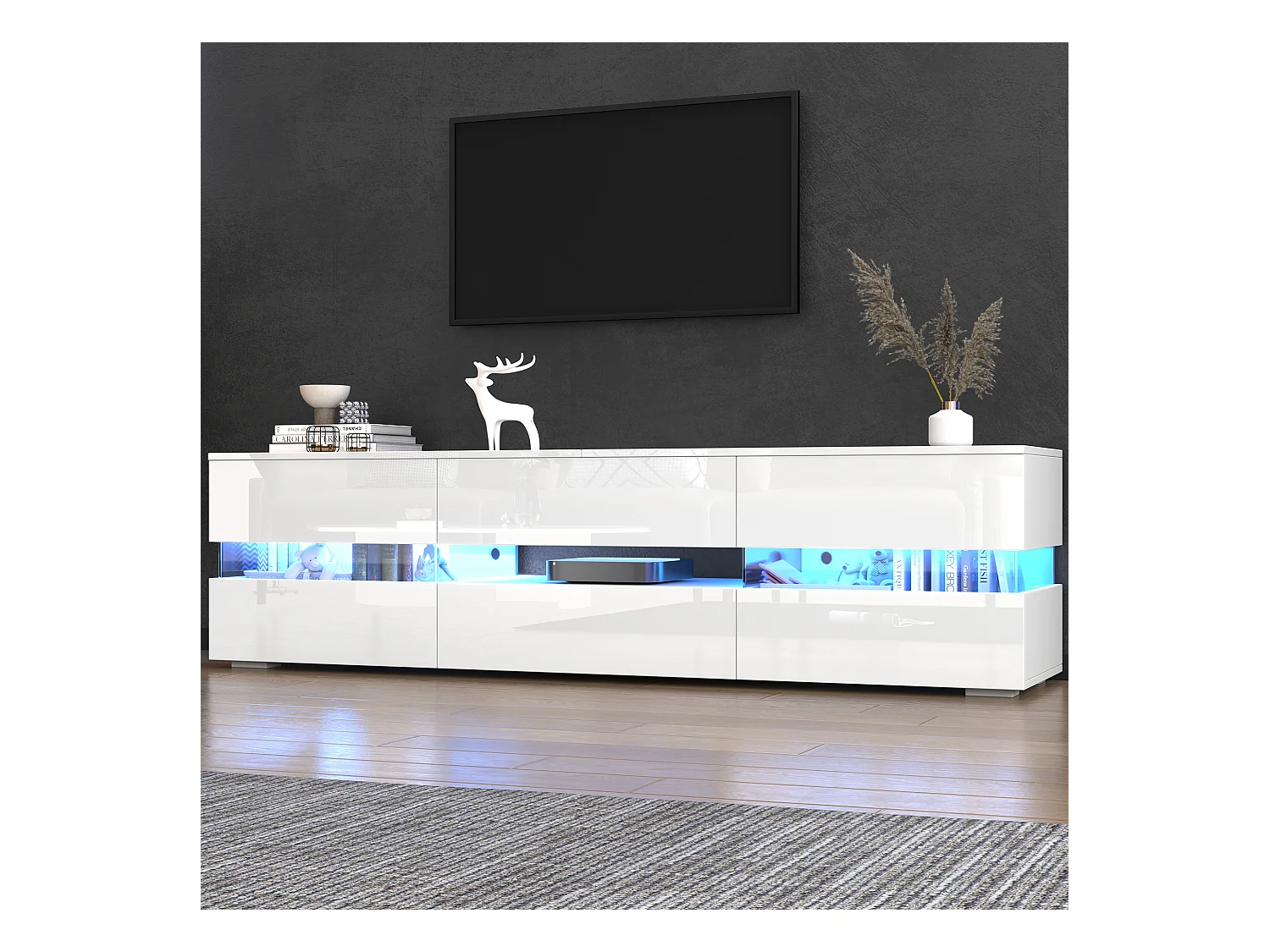 High-end tv-meubel met ledverlichting, 2 deuren, 1 lade, open vak, voor tv's tot 70 inch (160x39x45 cm)
