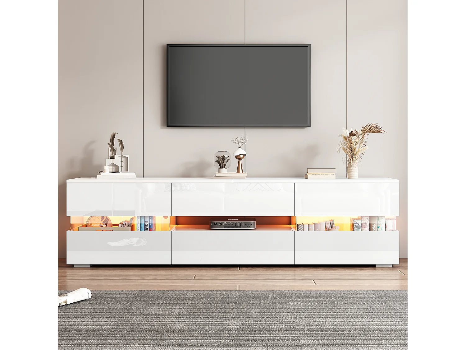 High-end tv-meubel met ledverlichting, 2 deuren, 1 lade, open vak, voor tv's tot 70 inch (160x39x45 cm)