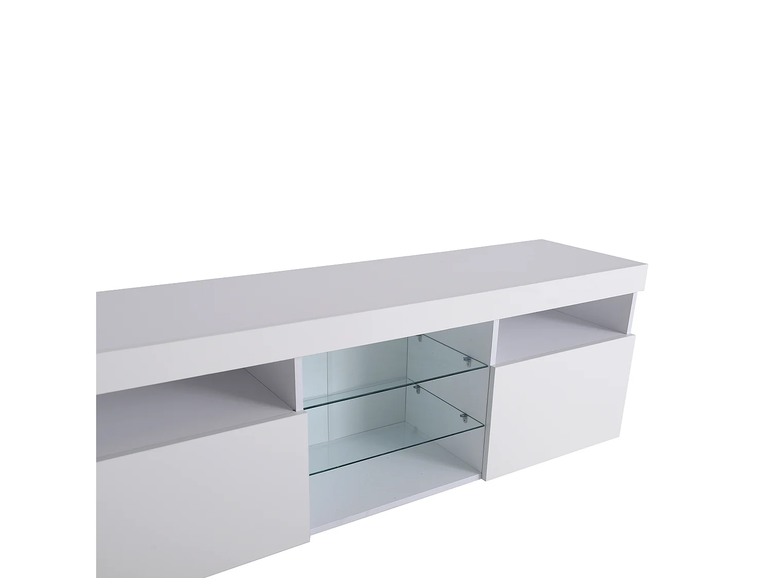 Meuble TV 180cm avec Éclairage LED, 3 Compartiments, Design Moderne en MDF Blanc, Téléviseur jusqu'à 49 pouces (180x35x45cm)