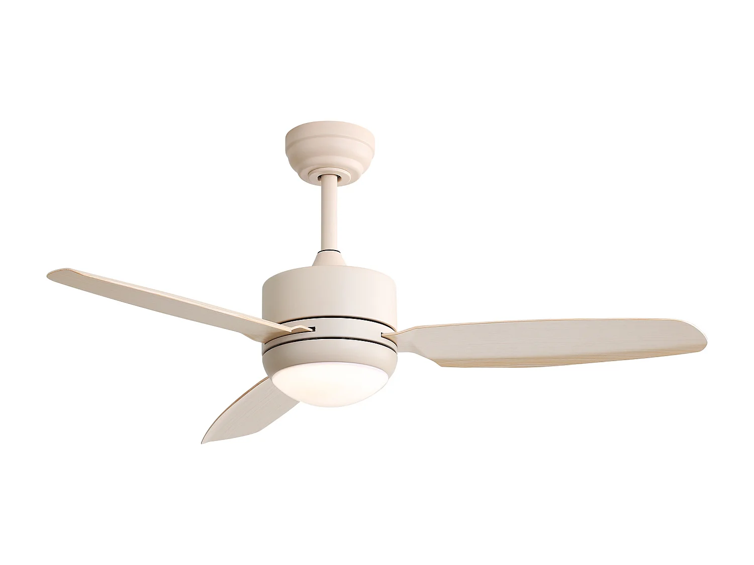 Ventilateur de plafond de 117 cm avec éclairage, 3 pales en ABS, moteur CC 6 vitesses, télécommande, blanc cassé (116,8 x 116,8 x 54 cm)