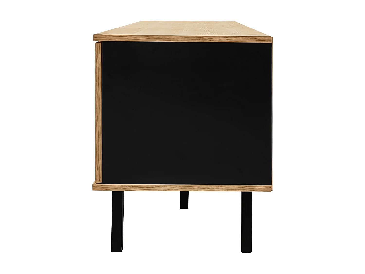 Meuble TV avec deux tiroirs, design noir et bois, rangement multifonction, (170x40x50.5cm)