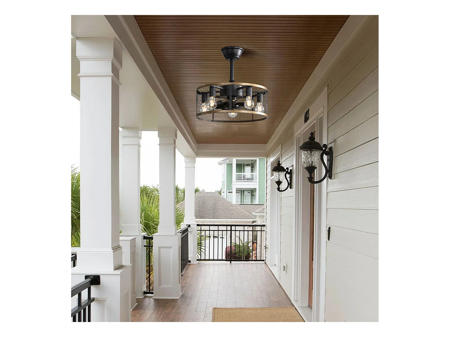 Ventilatore da soffitto industriale 20" con gabbia e 7 pale in ABS, telecomando, motore CC reversibile, piccolo ventilatore da soffitto (50,8x50,8x42 cm)